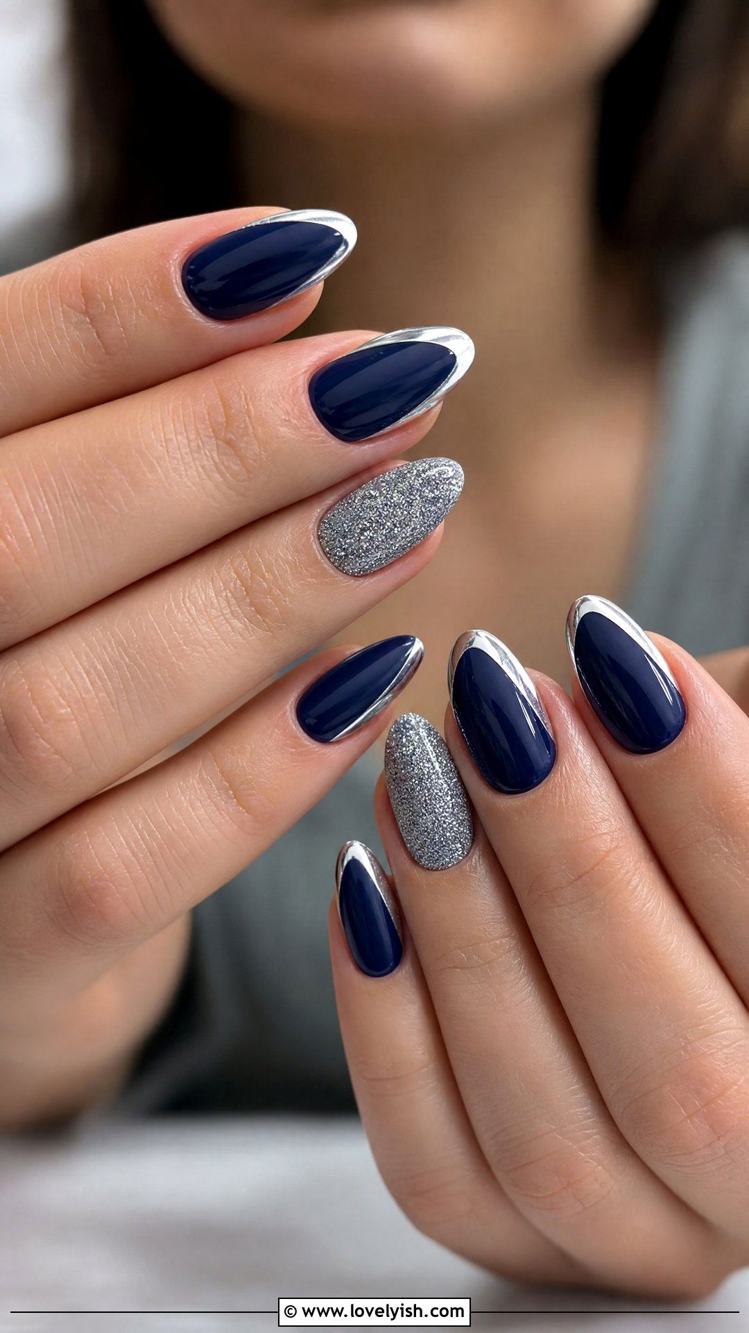 Silver and Navy Blue Nails - 25 silver nail designs - 25 silver nail designs