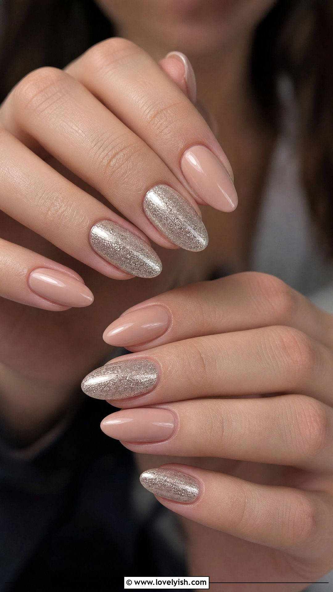 Silver and Nude Glitter Combo Nails - 50 sparkly silver nails - 50 sparkly silver nails