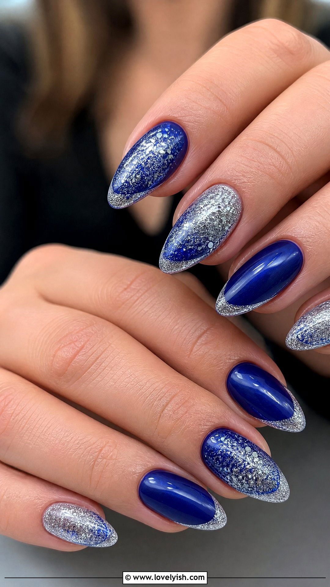 Silver and Royal Blue Glitter Nails - 50 sparkly silver nails - 50 sparkly silver nails