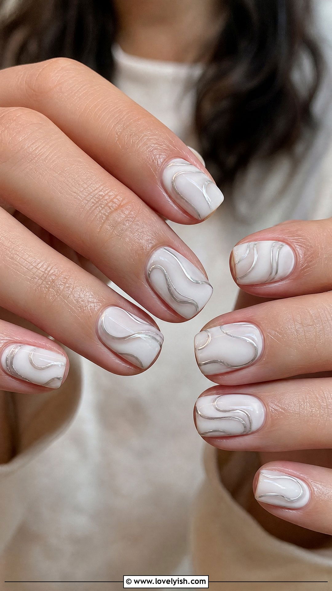 Silver and White Swirl Nails - 50 silver nails - 50 silver nails