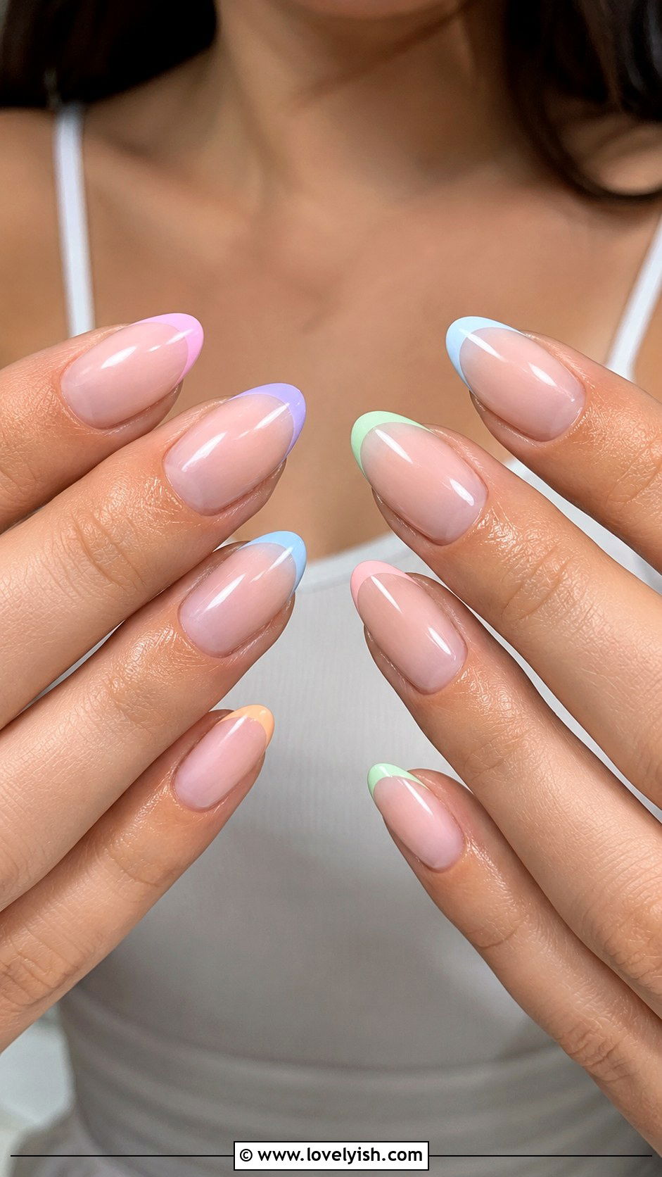Skittle French Tip Almond Nails - 50 almond nails - 50 almond nails