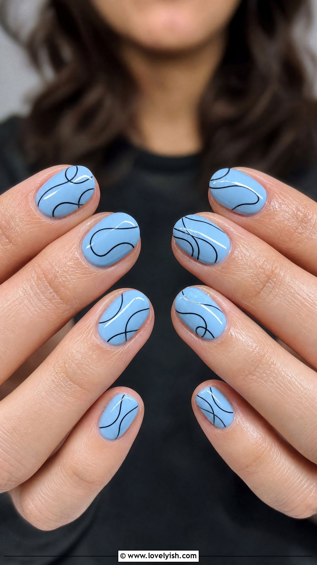 Sky Blue Abstract Line Nails - 50 blue nails - 50 blue nails