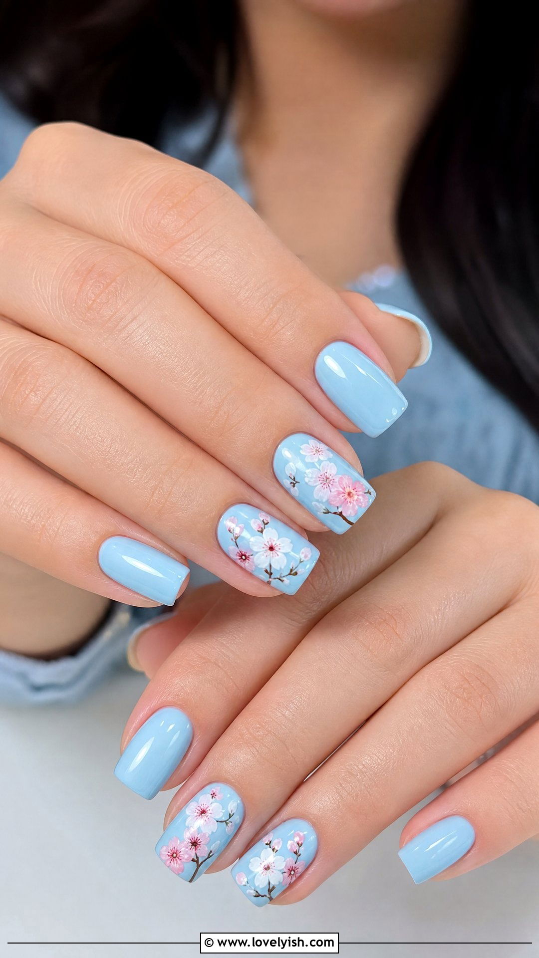 Sky Blue Cherry Blossom Nails - 50 cherry blossom nails - 50 cherry blossom nails