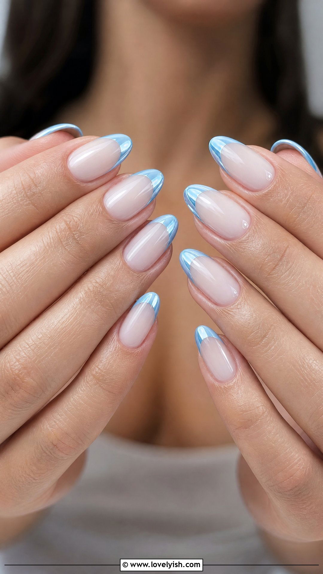Sky Blue Chrome French Tip Nails - 50 chrome french tip nails - 50 chrome french tip nails