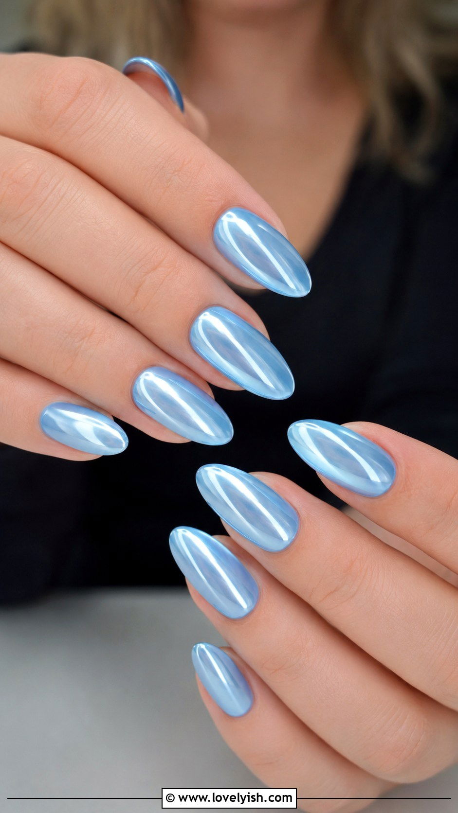 Sky Blue Chrome Nails - 44 nails design - 44 nails design