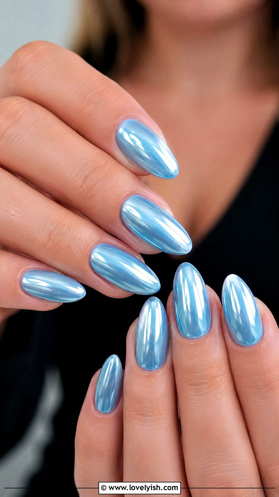 Sky Blue Chrome Prom Nails - 50 prom nails - 50 prom nails