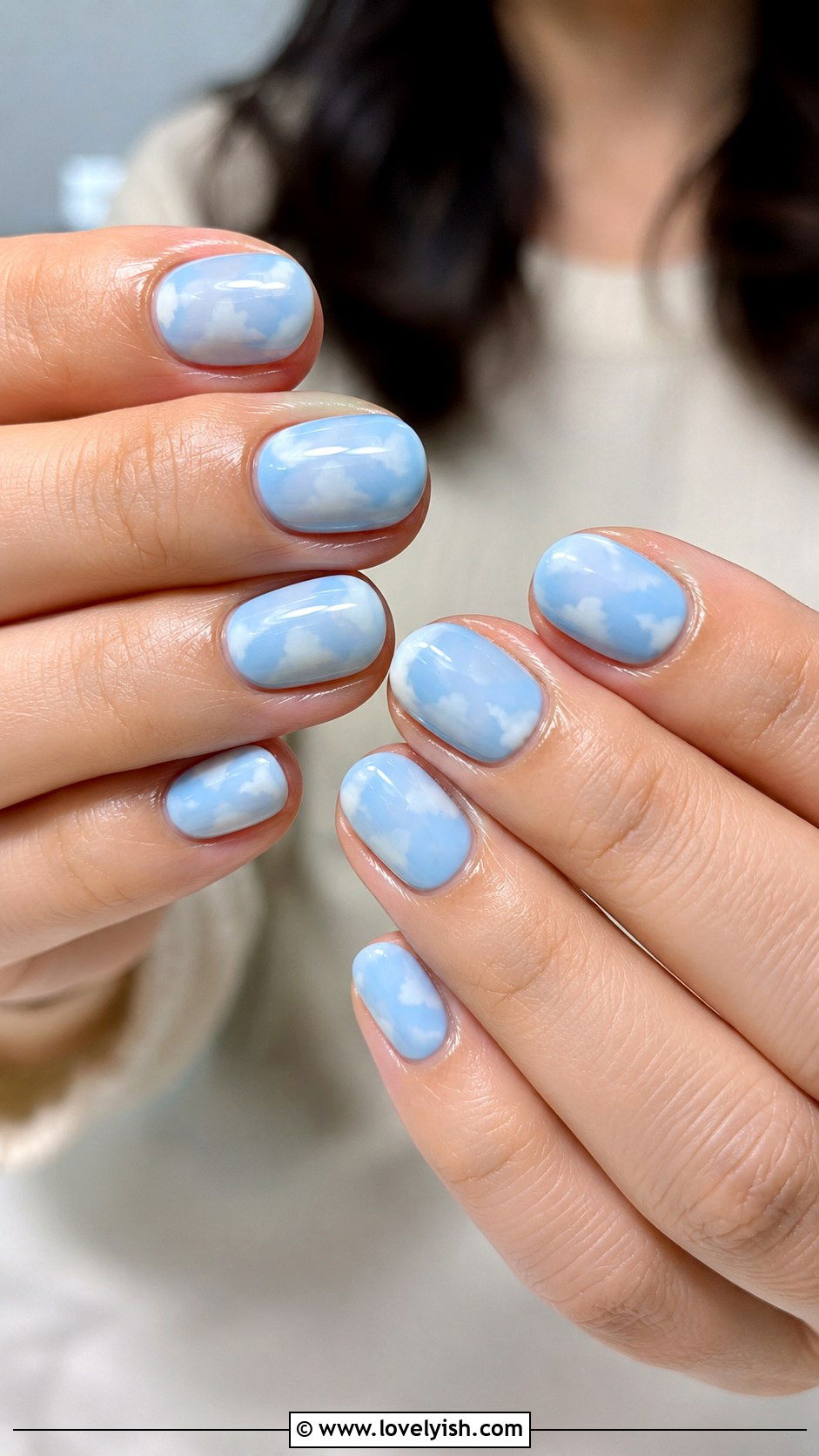 Sky Blue Cloud Gel Nails - 25 gel nail art ideas - 25 gel nail art ideas