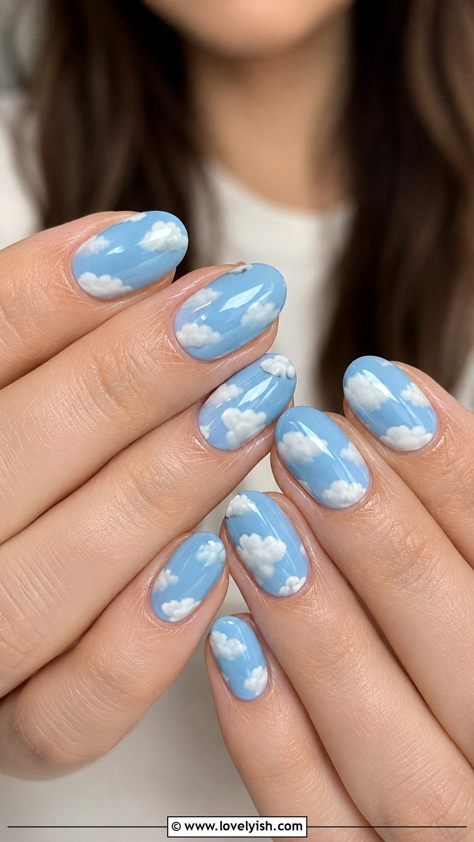 Sky Blue Cloud Nails - 34 nail design art ideas - 34 nail design art ideas