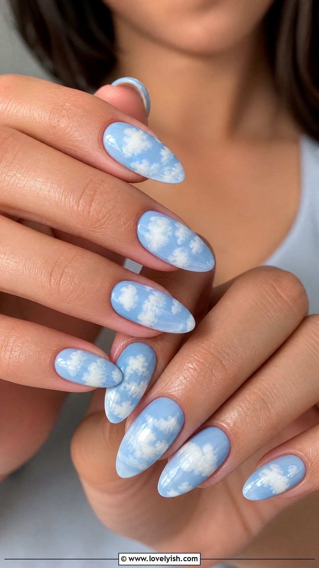 Sky Blue Cloud Nails - 37 nails art ideas - 37 nails art ideas
