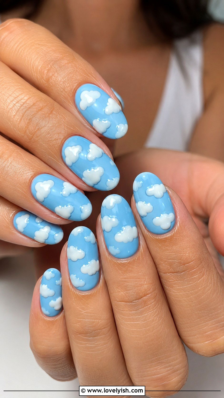 Sky Blue Cloud Nails - 38 blue nail designs - 38 blue nail designs