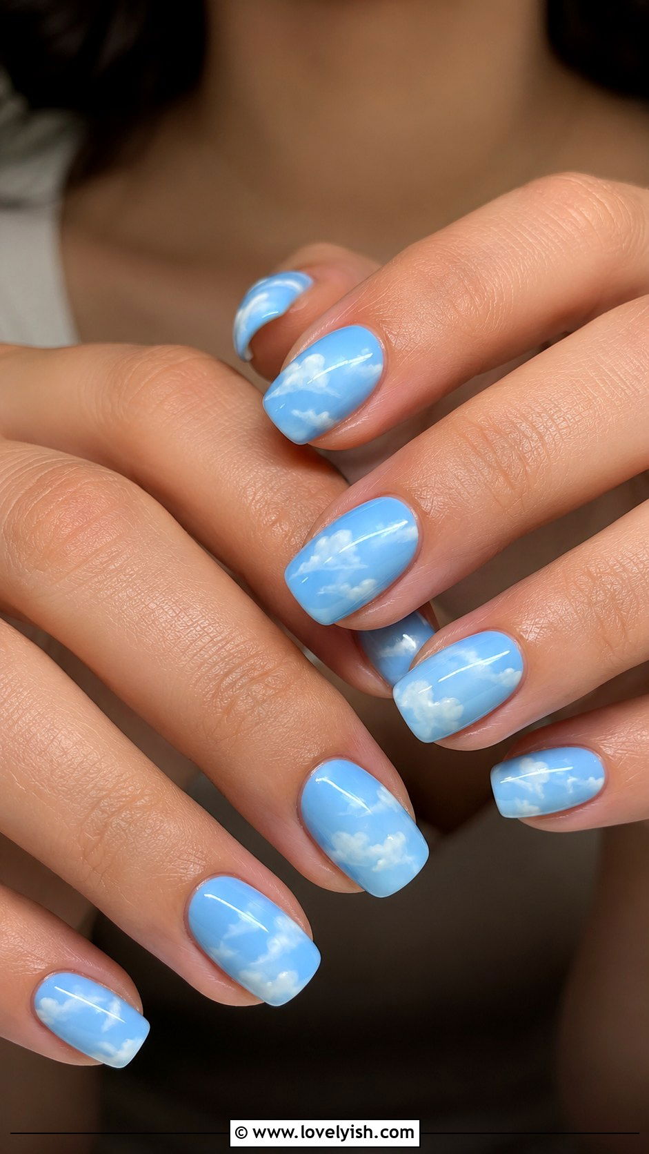 Sky Blue Cloud Nails - 38 beach nail designs - 38 beach nail designs