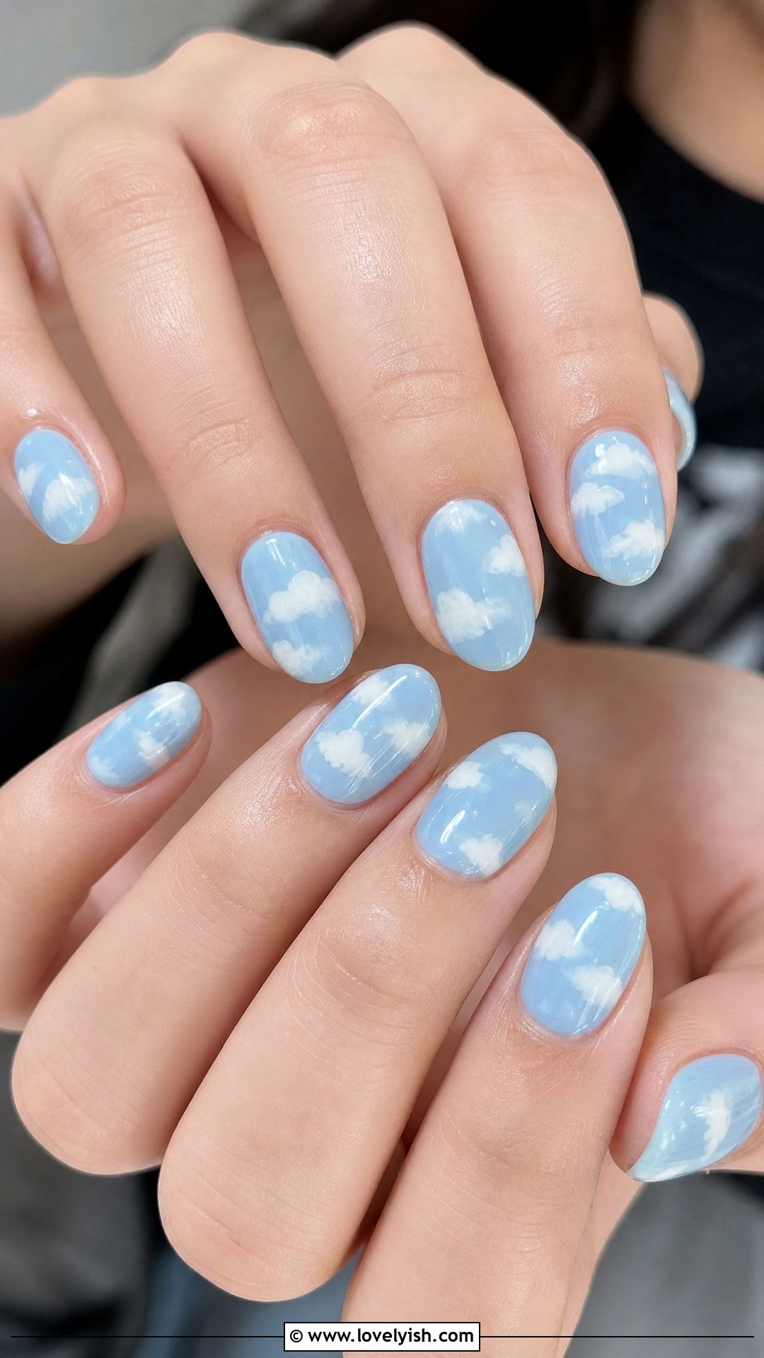 Sky Blue Cloud Nails - 25 preppy nail designs - 25 preppy nail designs