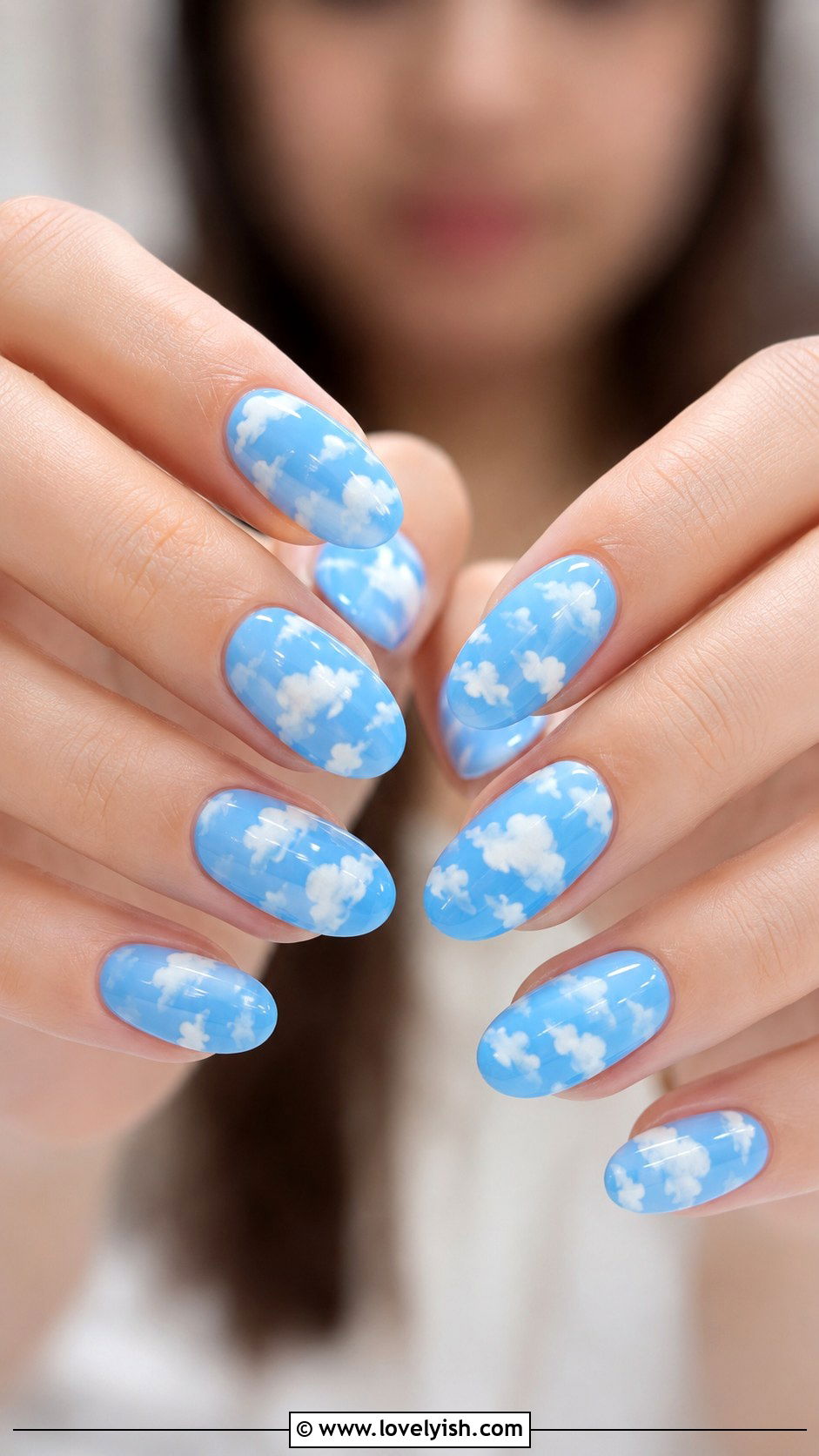 Sky Blue Cloud Nails - 43 summer nail designs - 43 summer nail designs
