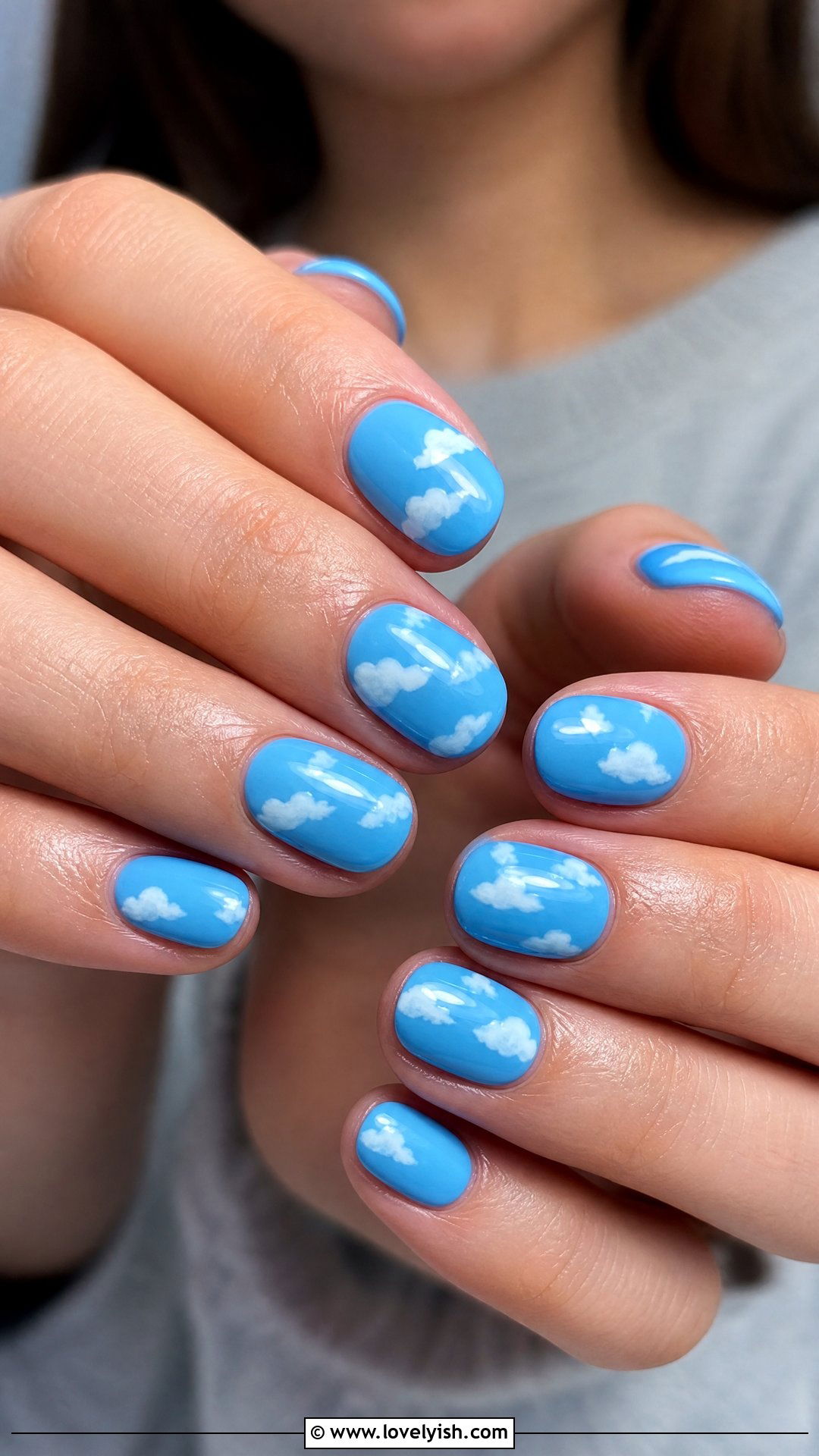 Sky Blue Cloud Nails - 50 simple nail art - 50 simple nail art