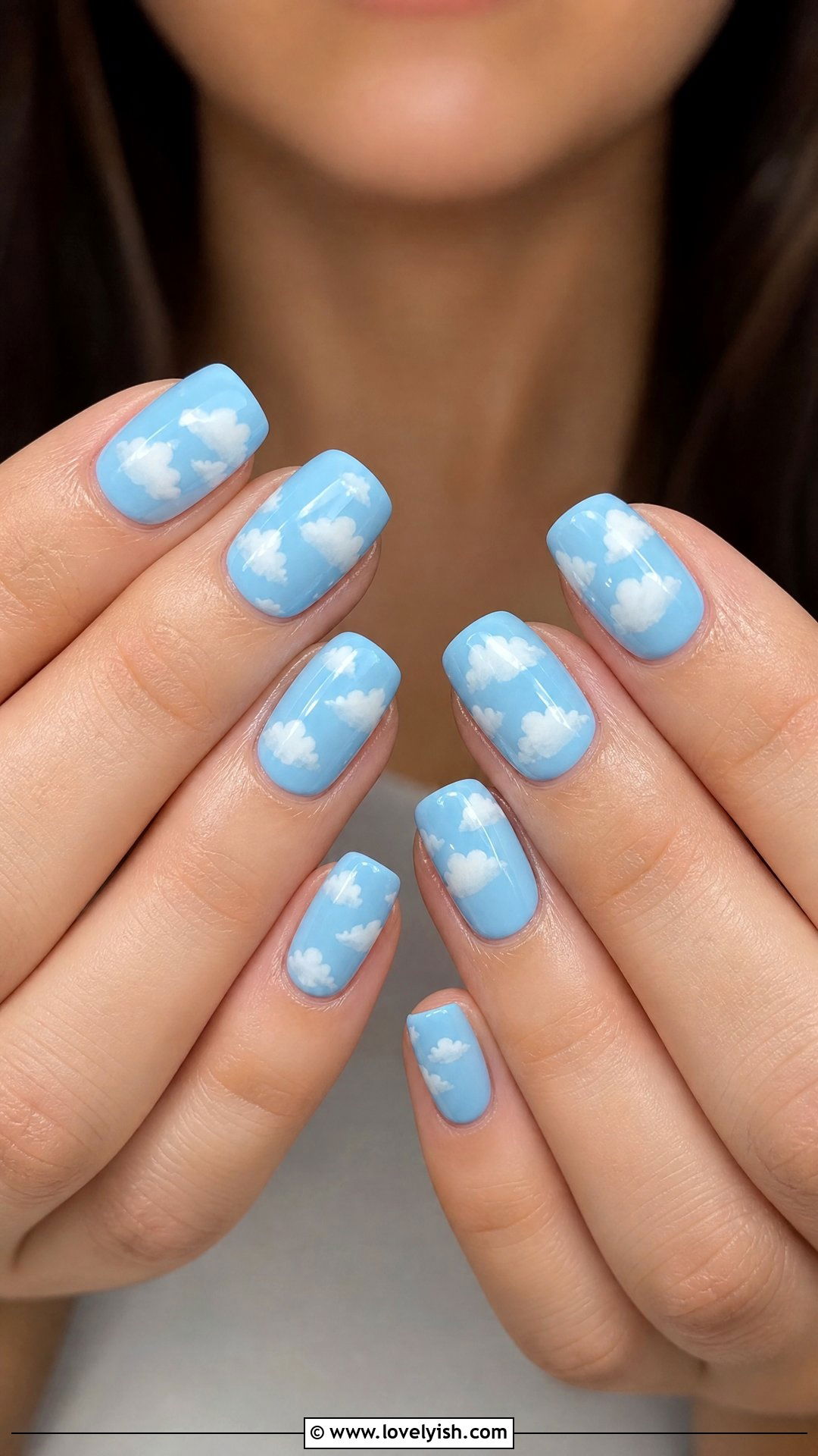 Sky Blue Cloud Nails - 50 simple spring nail designs - 50 simple spring nail designs