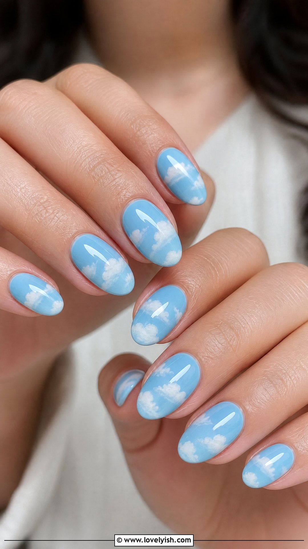 Sky Blue Cloud Nails - 50 popular nail designs - 50 popular nail designs