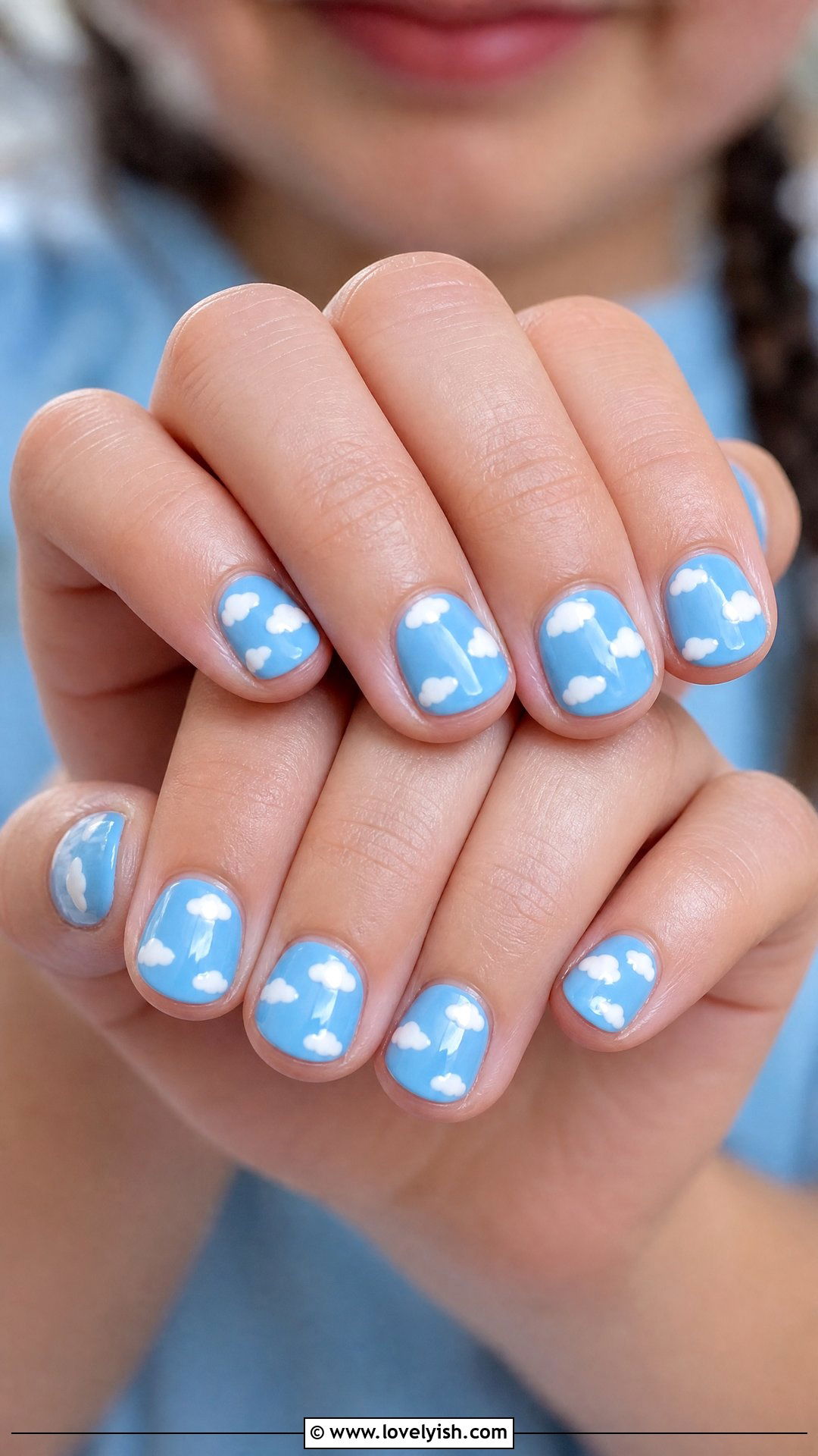 Sky Blue Cloud Nails - 32 nail designs for kids - 32 nail designs for kids