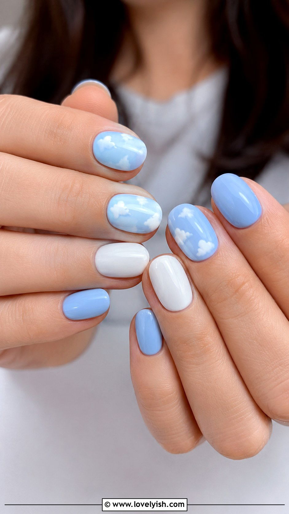 Sky Blue Cloud Print Nails - 50 preppy nails - 50 preppy nails