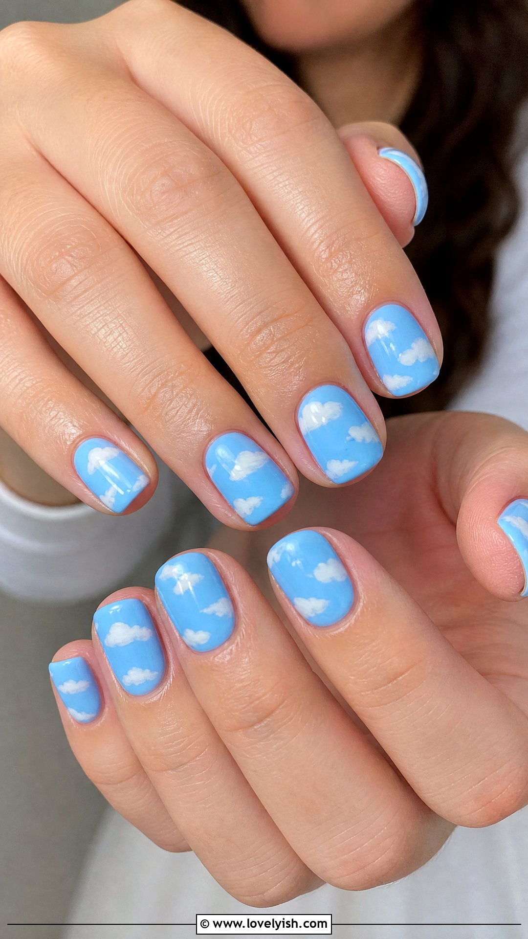 Sky Blue Cloud Short Acrylic Nails - 50 short acrylic nails - 50 short acrylic nails