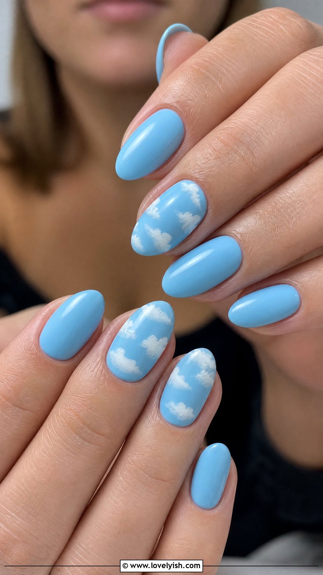 Sky Blue Cloud Short Almond Nails - 50 short almond nails - 50 short almond nails