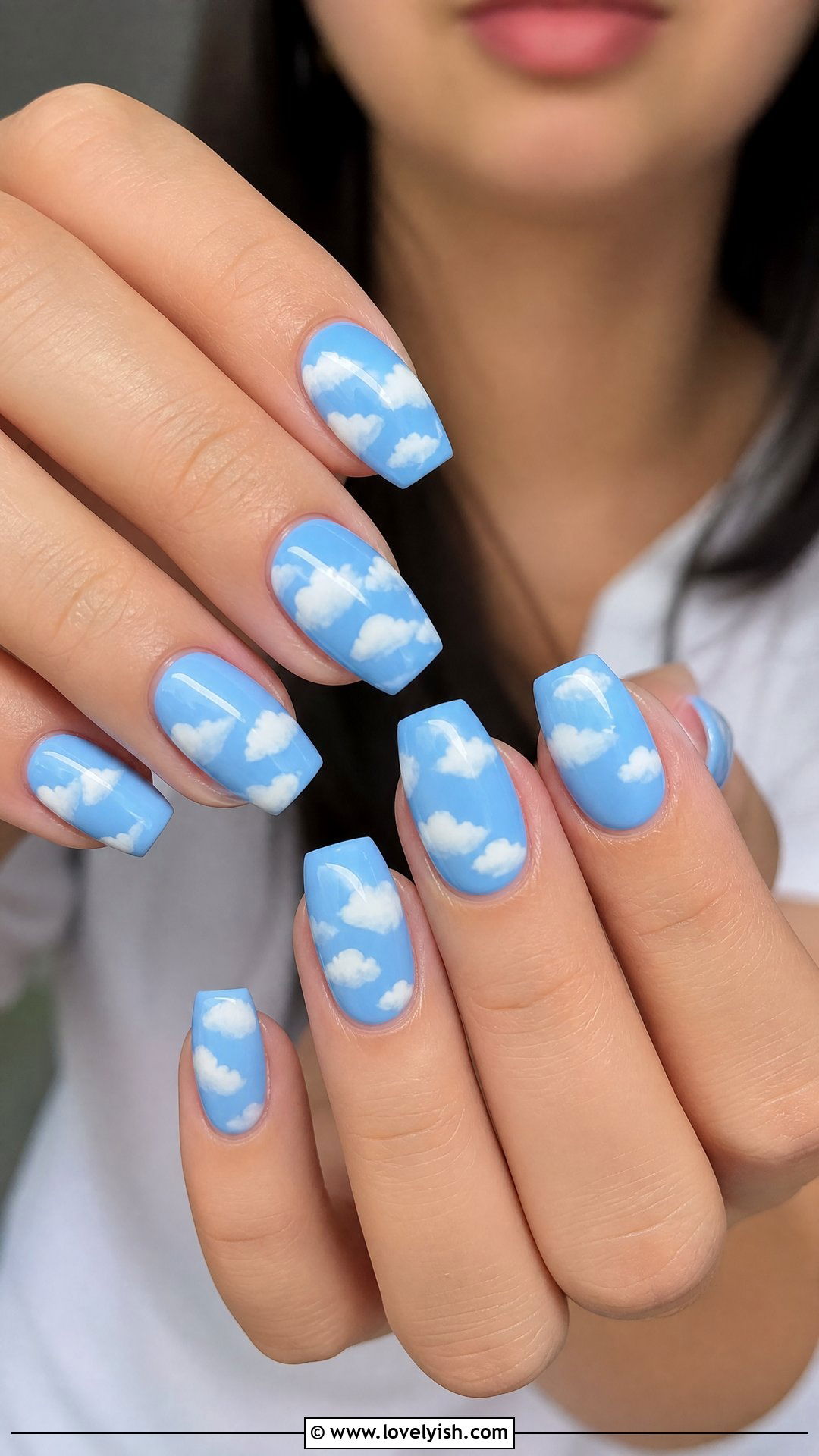 Sky Blue Cloud Short Coffin Nails - 38 short coffin nail designs - 38 short coffin nail designs