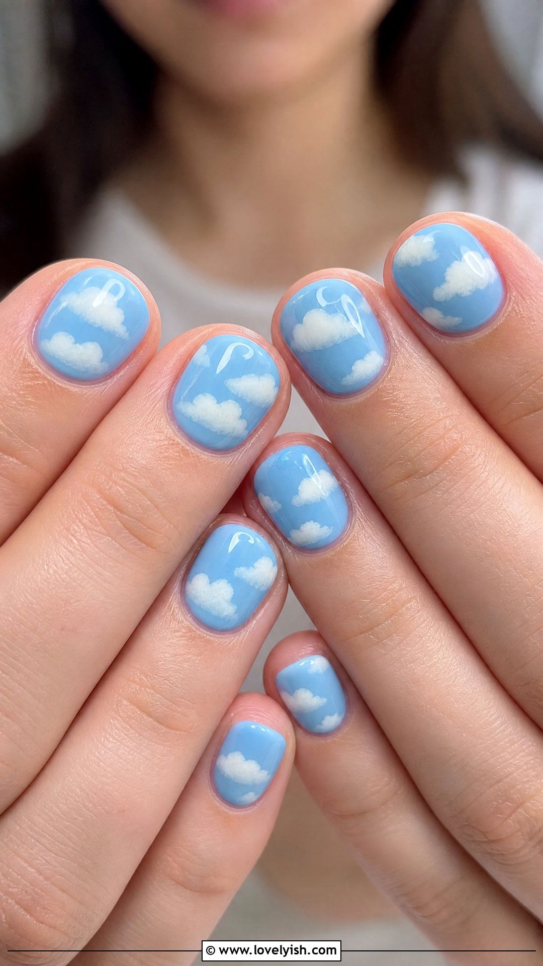Sky Blue Cloud Short Nails - 35 short nails designs - 35 short nails designs