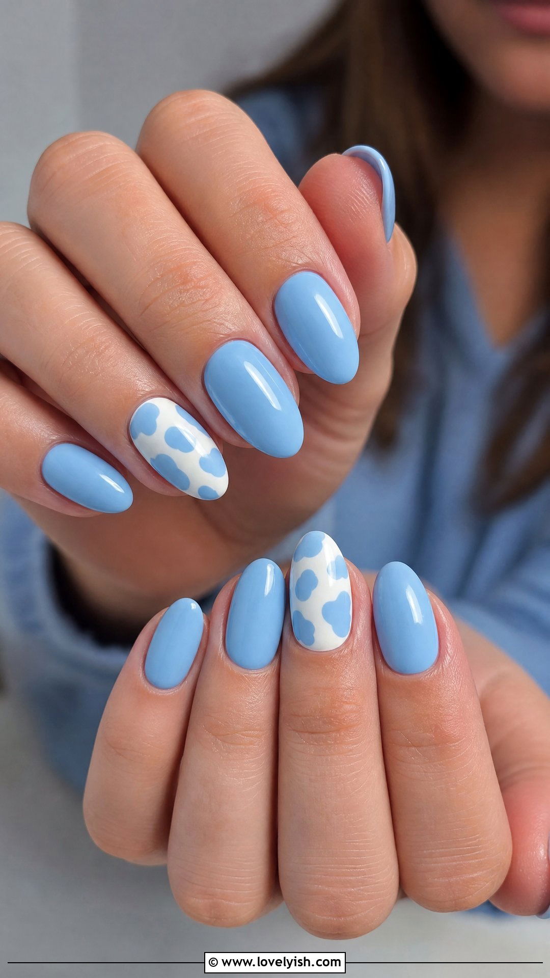 Sky Blue Cow Print Nails - 40 nail design template - 40 nail design template