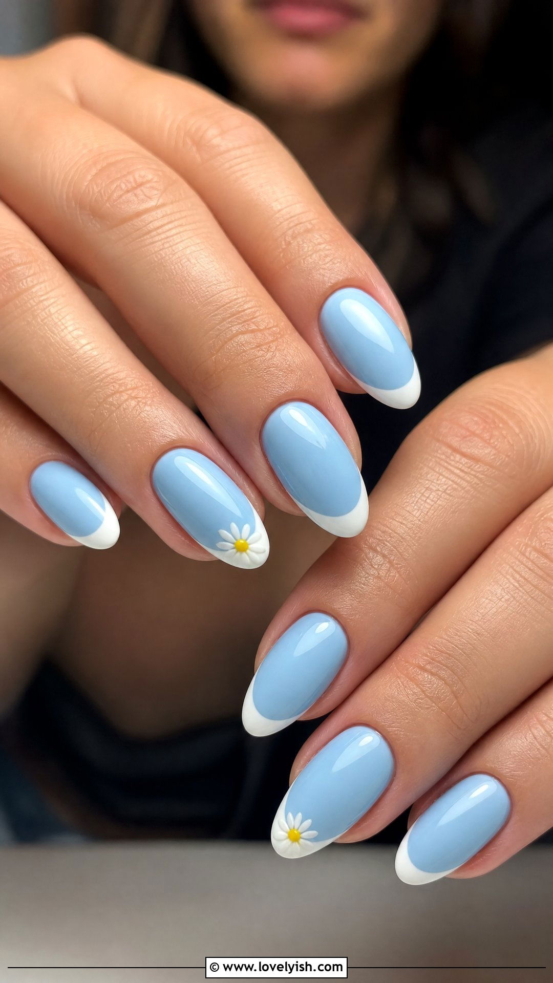Sky Blue Daisy Tip Nails - 50 easy spring nail designs - 50 easy spring nail designs