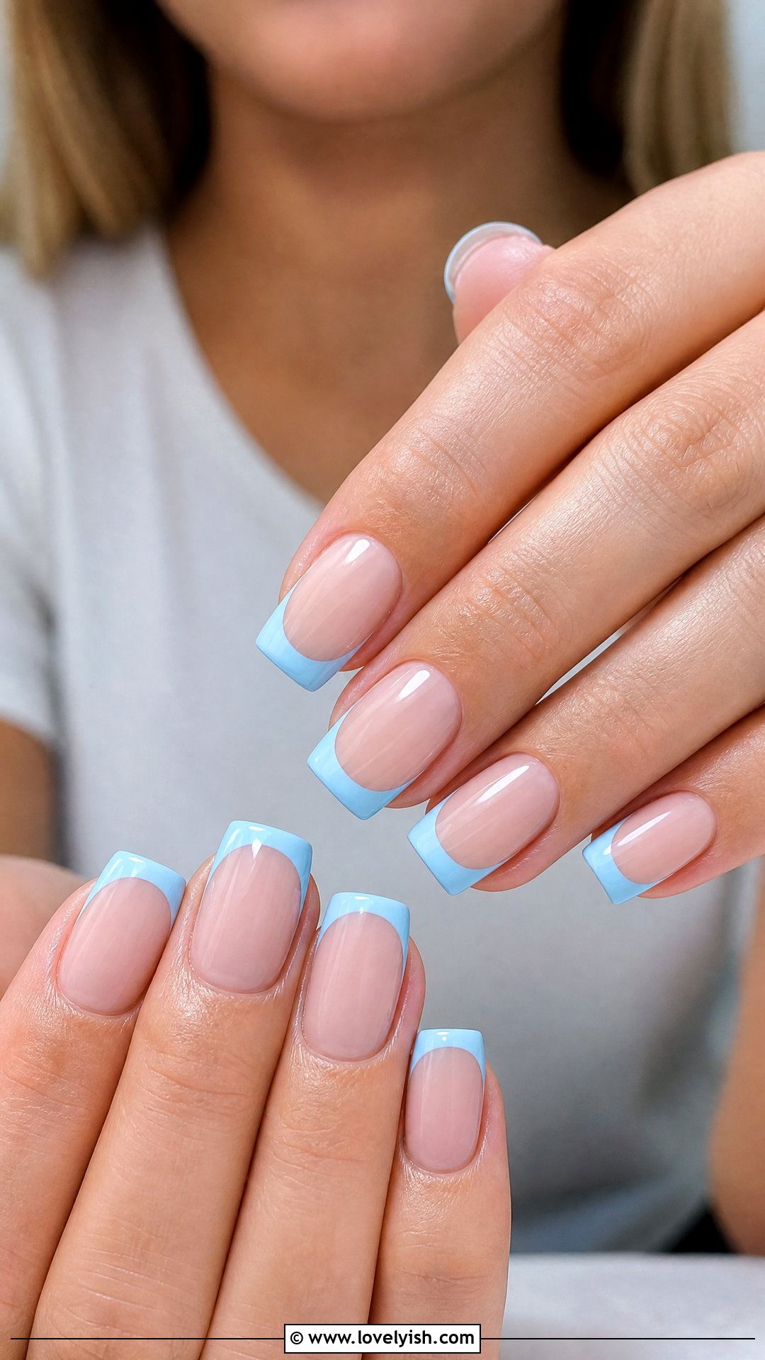 Sky Blue French Tip Square Nails - 50 square nails - 50 square nails
