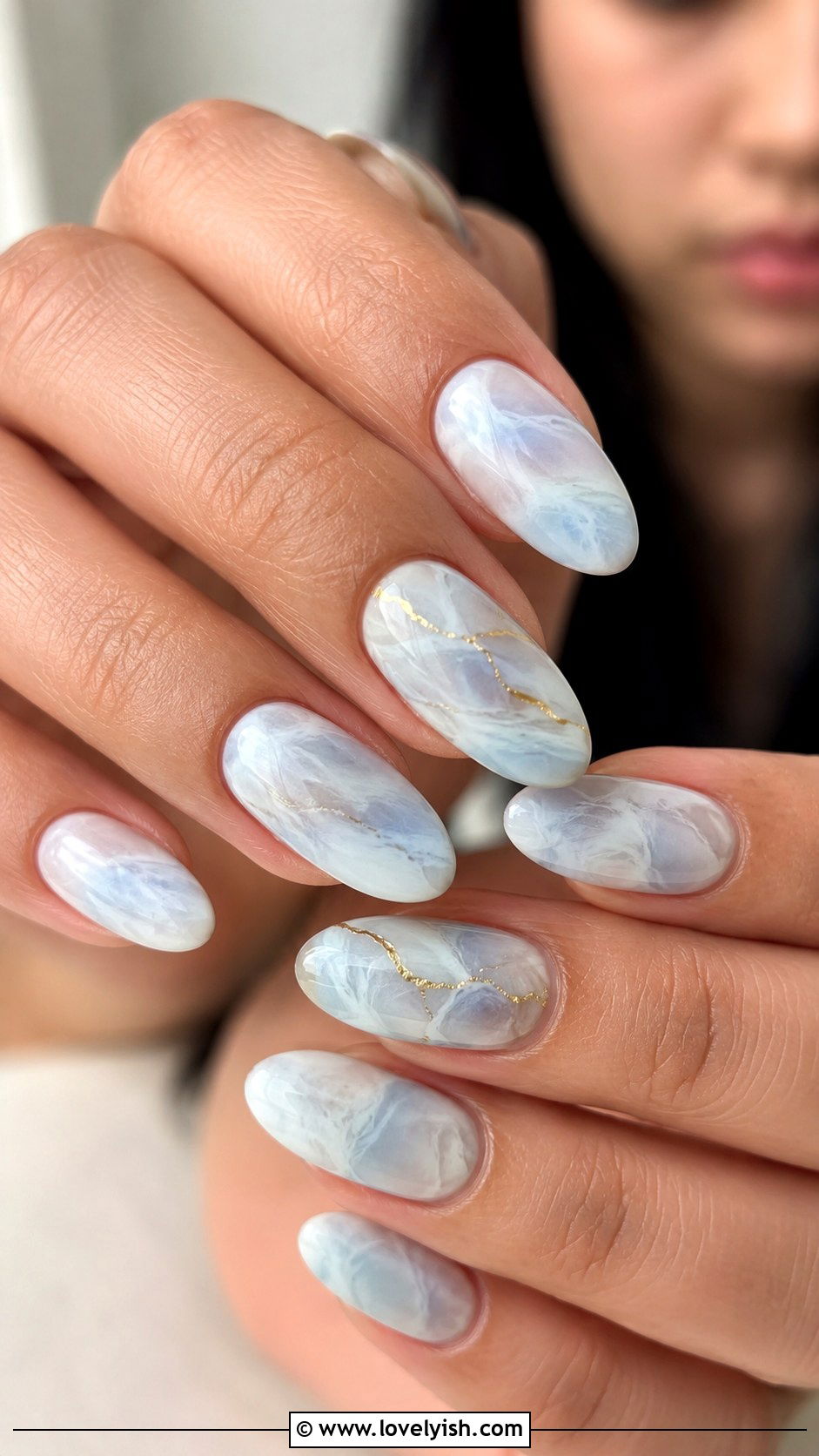 Sky Blue Marble Nails - 33 spring nail design ideas - 33 spring nail design ideas