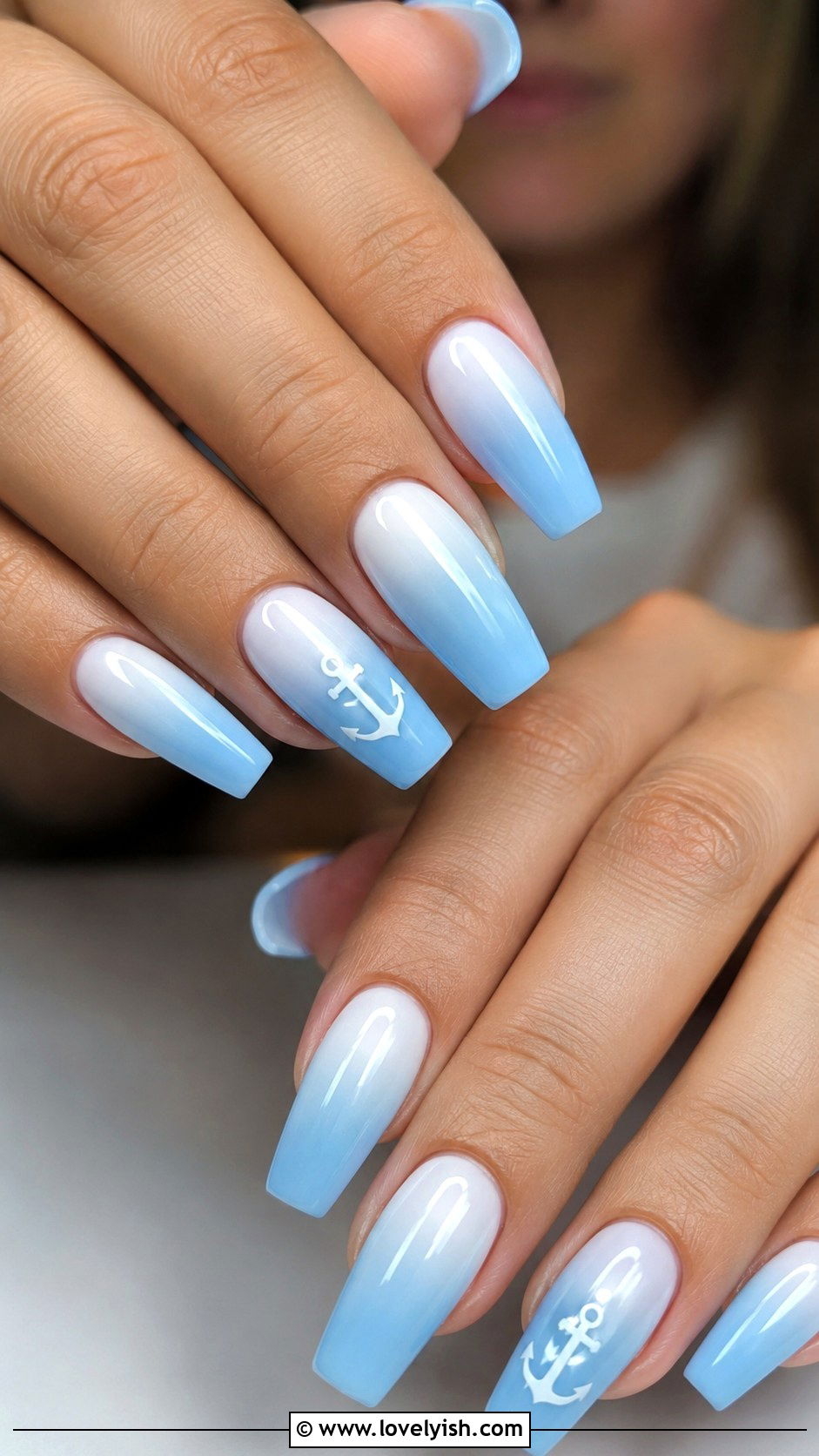 Sky Blue Ombre Anchor Manicure - 50 anchor nail designs - 50 anchor nail designs