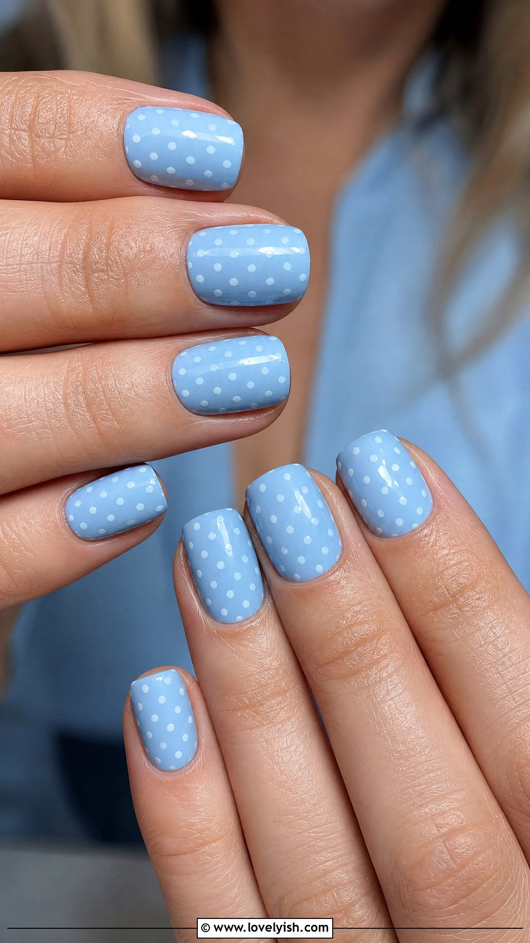Sky Blue Polka Dot Nails - 50 cute spring nail designs - 50 cute spring nail designs