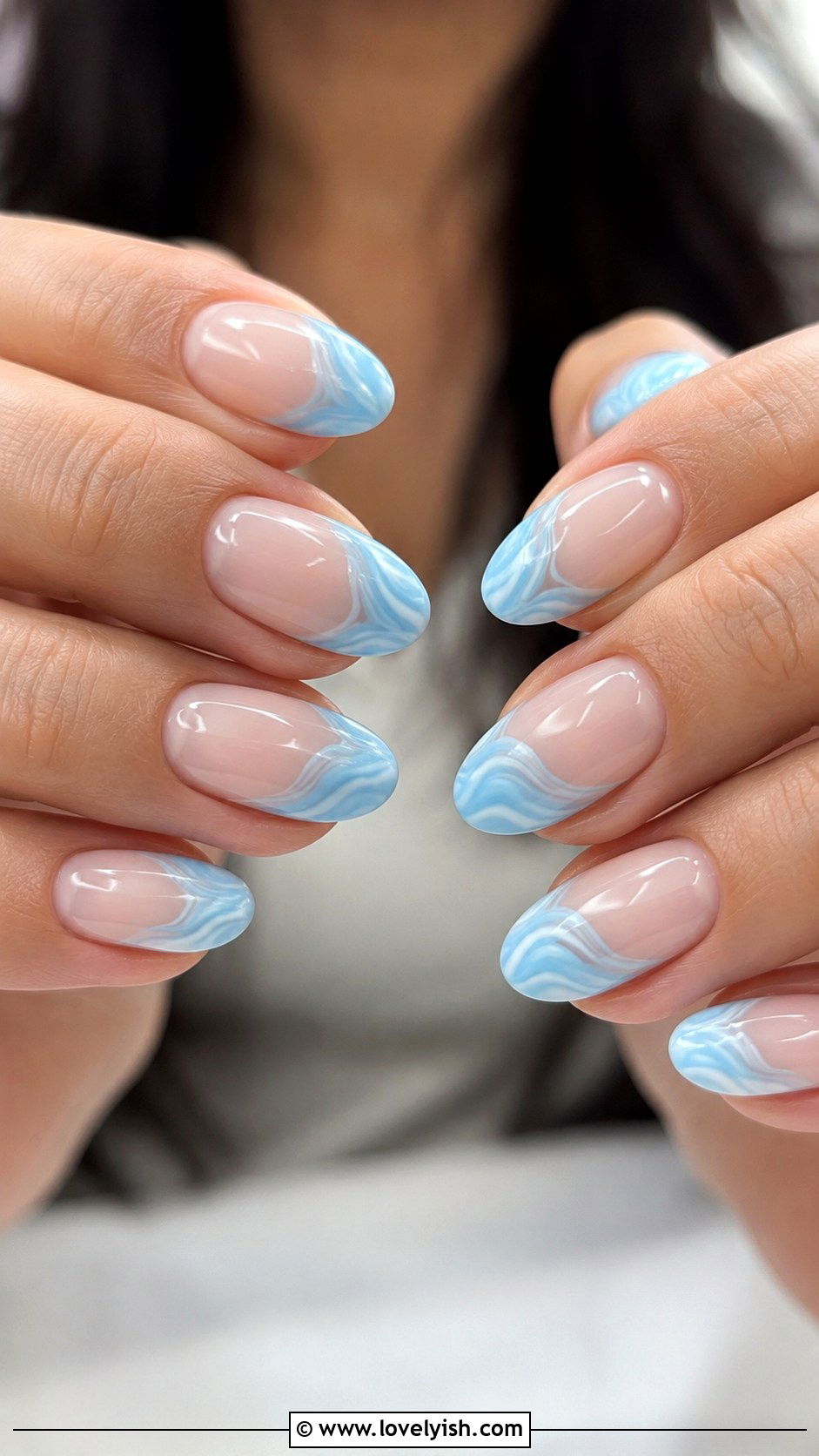 Sky Blue Swirl French Nails - 50 baby shower nails - 50 baby shower nails