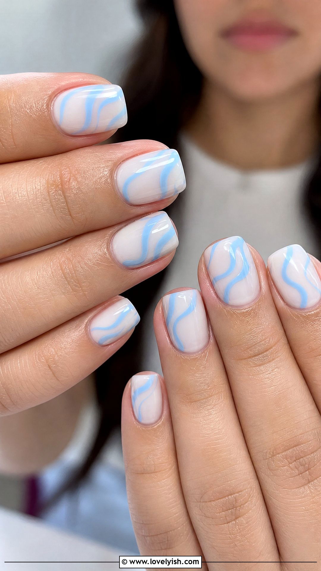 Sky Blue Wave Short Square Nails - 50 short square nails - 50 short square nails