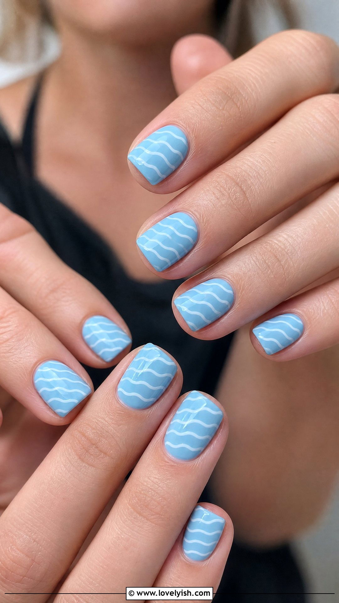 Sky Blue Wavy Line Nails - 46 easy nail designs - 46 easy nail designs