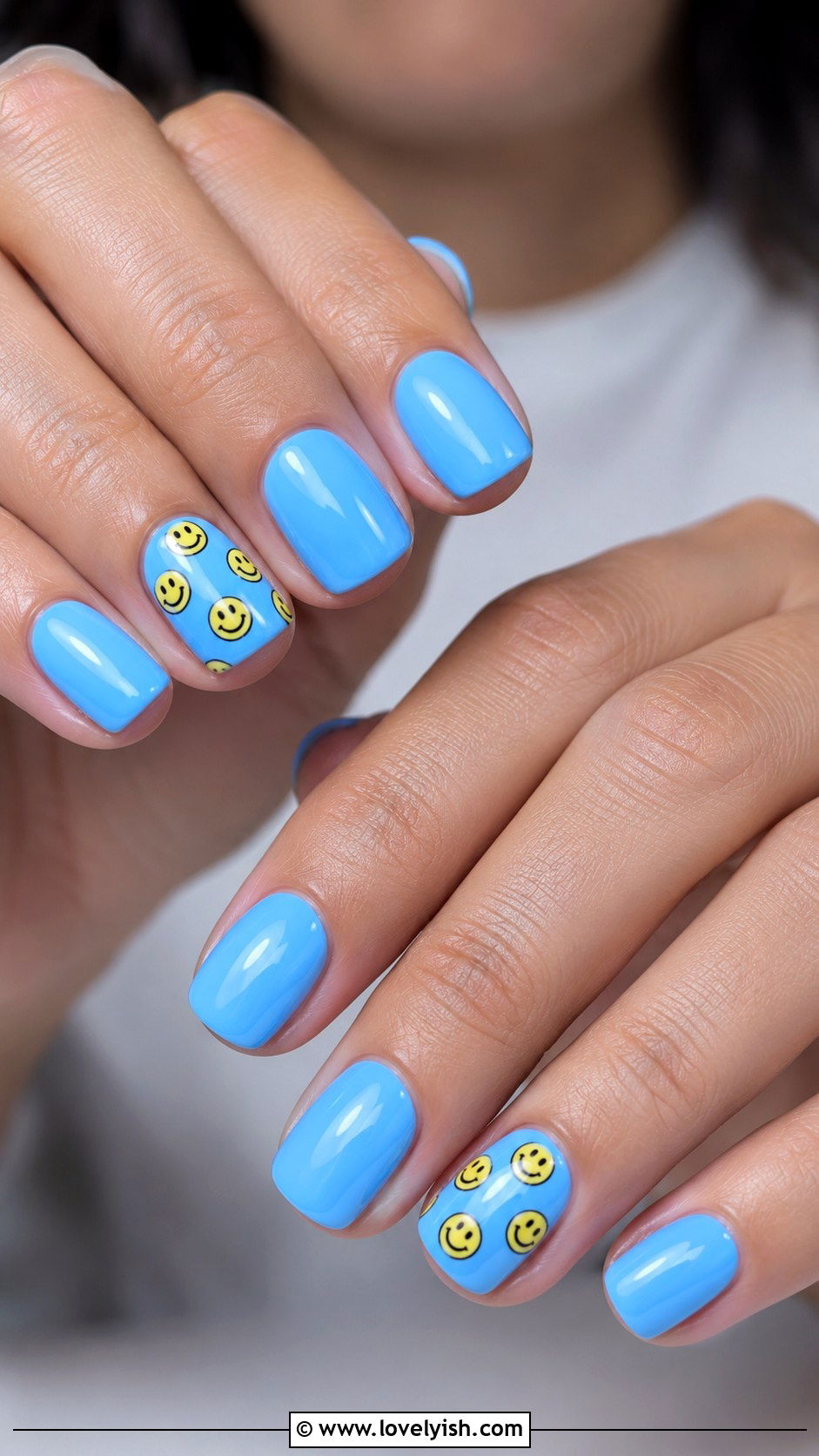 Sky Blue Y2K Smiley Nails - 50 back to school nails - 50 back to school nails