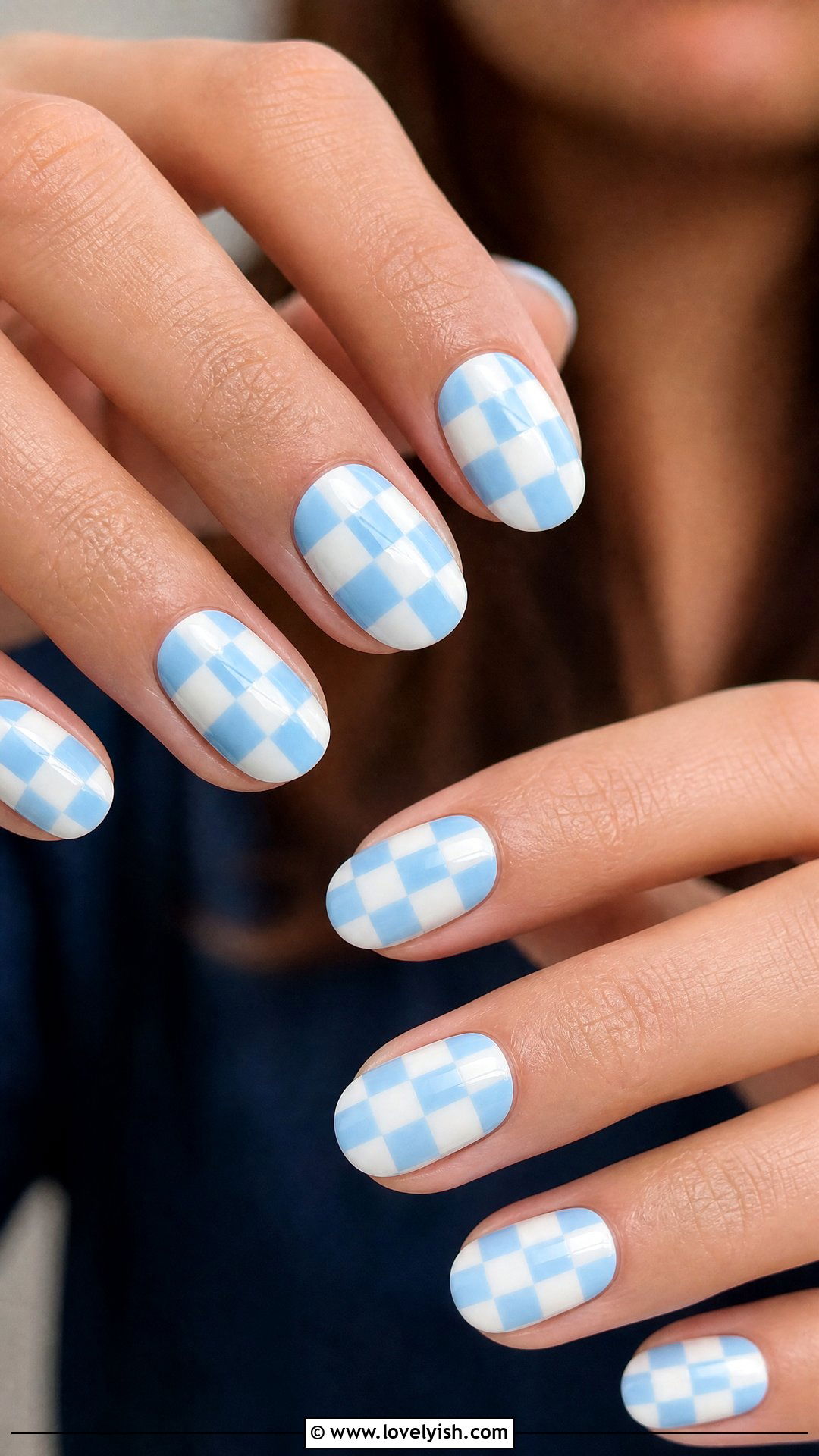 Sky Blue and Cloud White Checkered Nails - 50 checkered nails - 50 checkered nails