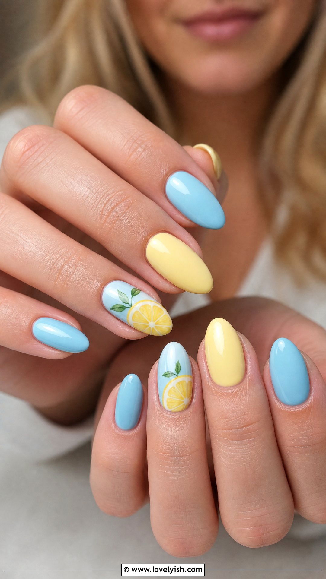 Sky Blue and Yellow Lemon Nails - 50 lemon nail design ideas - 50 lemon nail design ideas