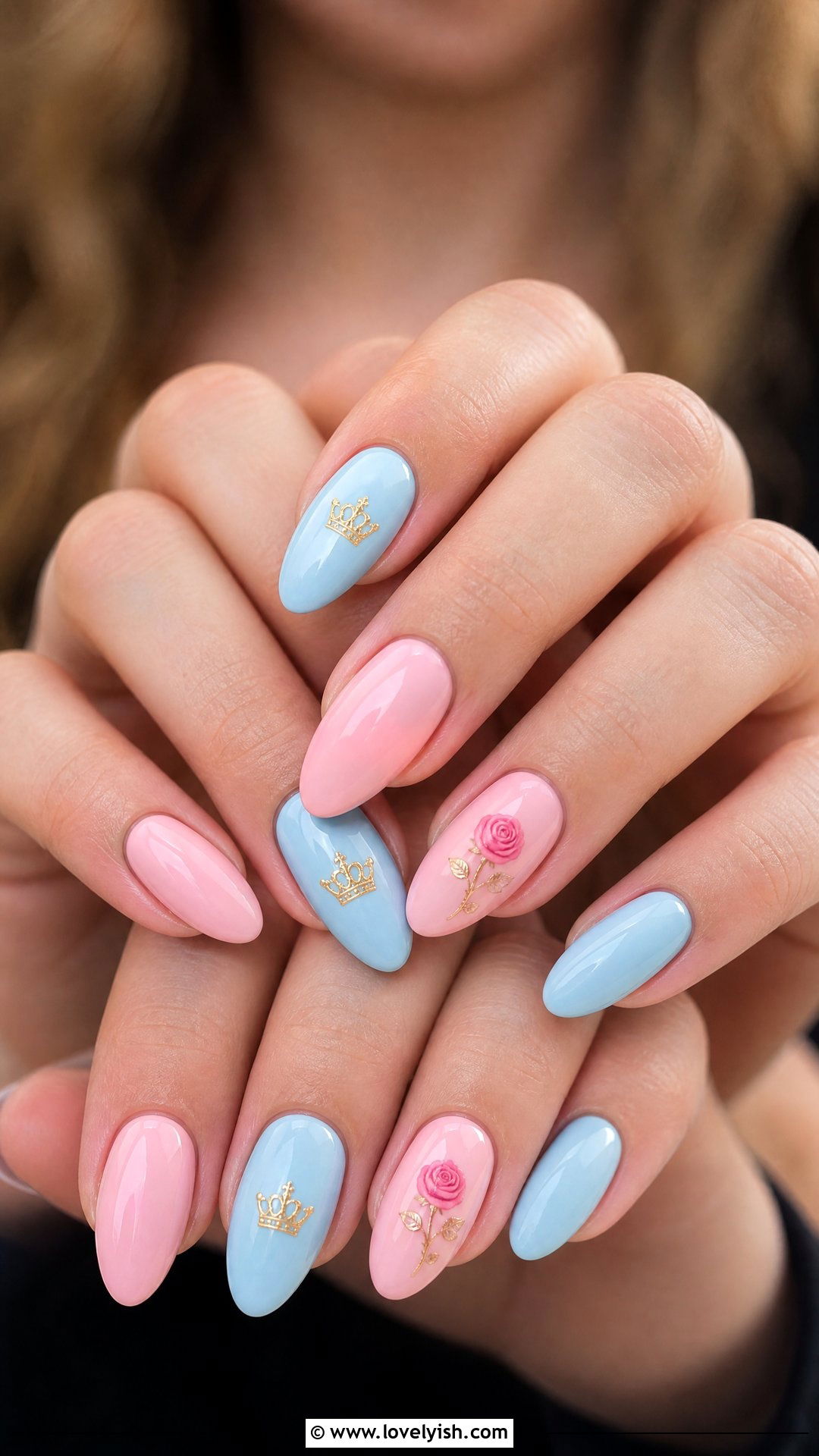 Sleeping Beauty Pink and Blue Nails - 50 disney nail designs - 50 disney nail designs