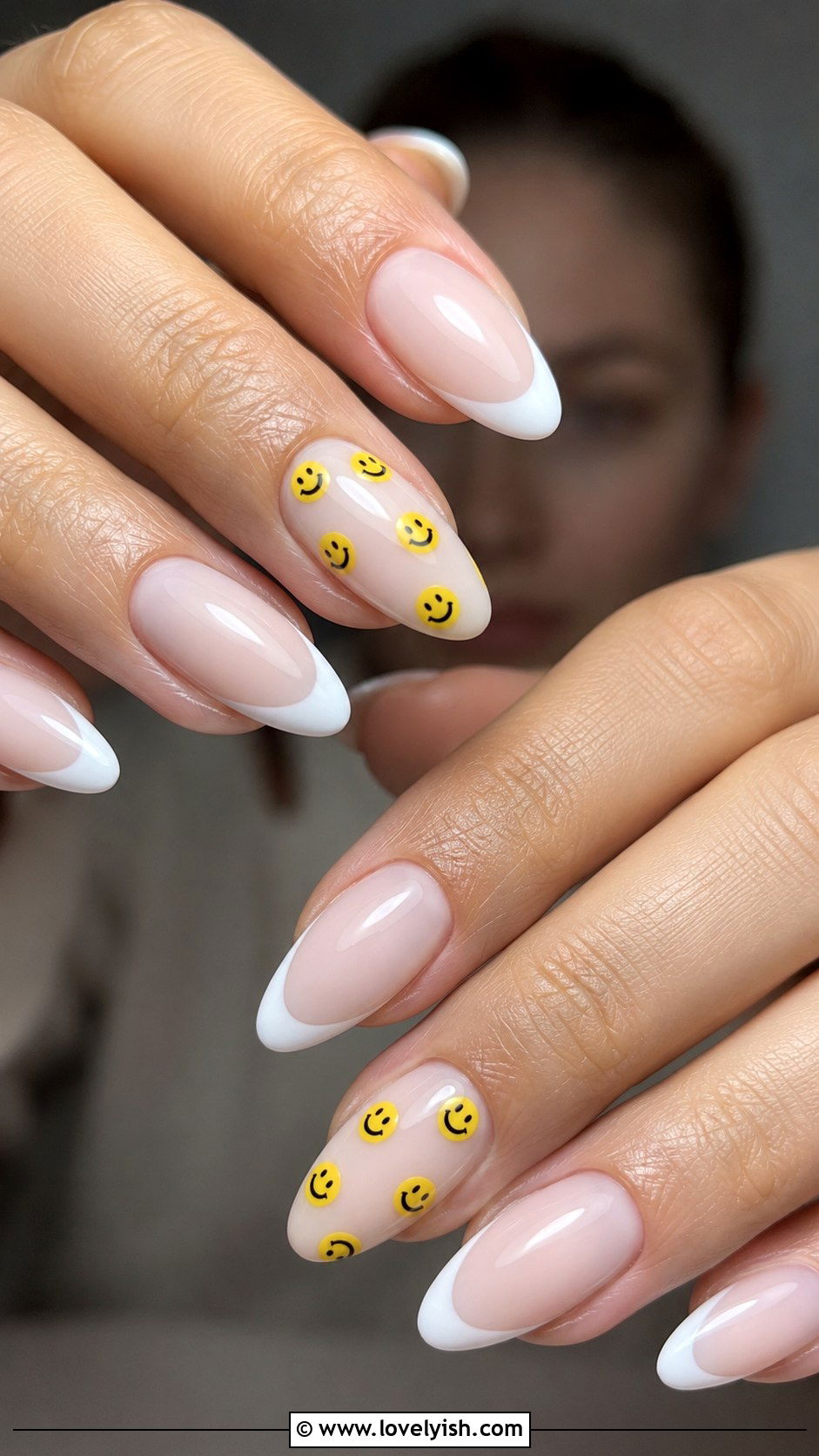Smiley Face French Tip Almond Nails - 50 almond french tip nails - 50 almond french tip nails