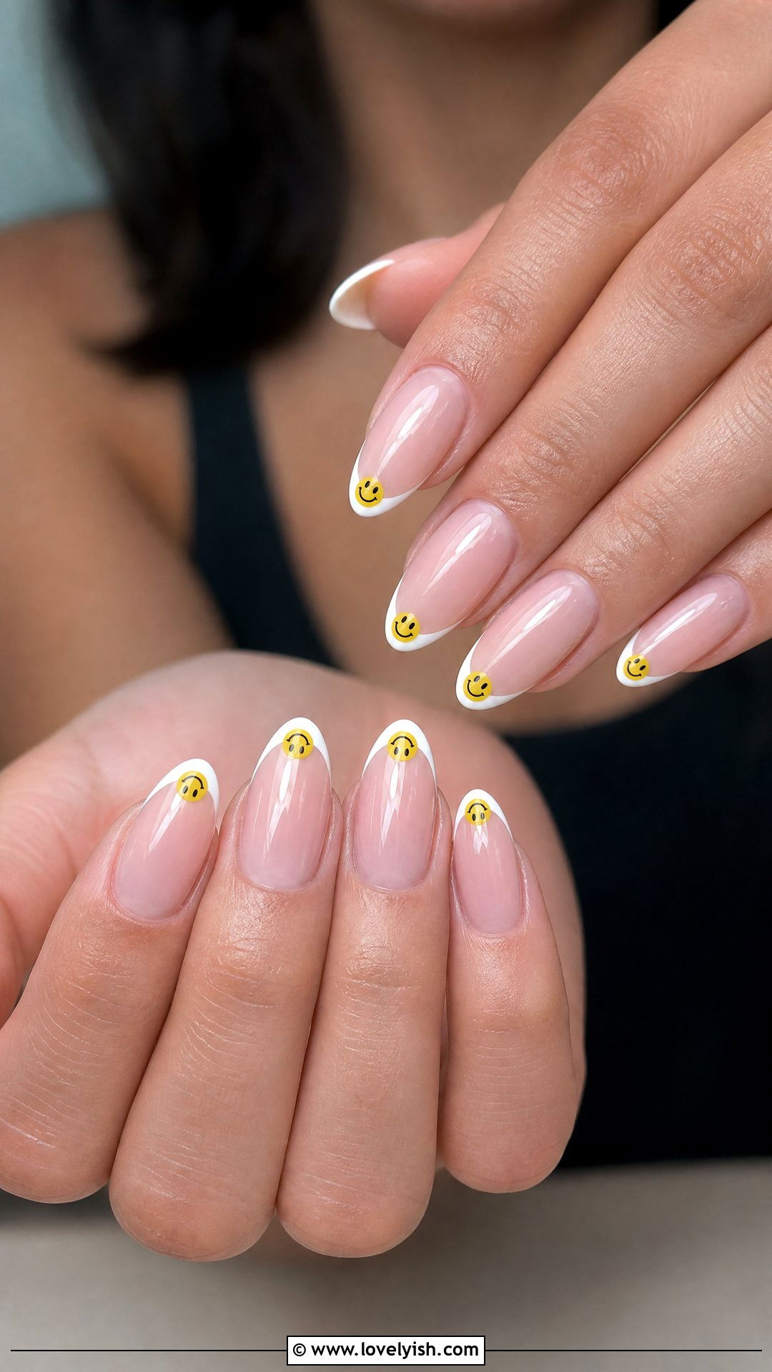 Smiley Face French Tip With Nude Base - 50 smiley face nails - 50 smiley face nails