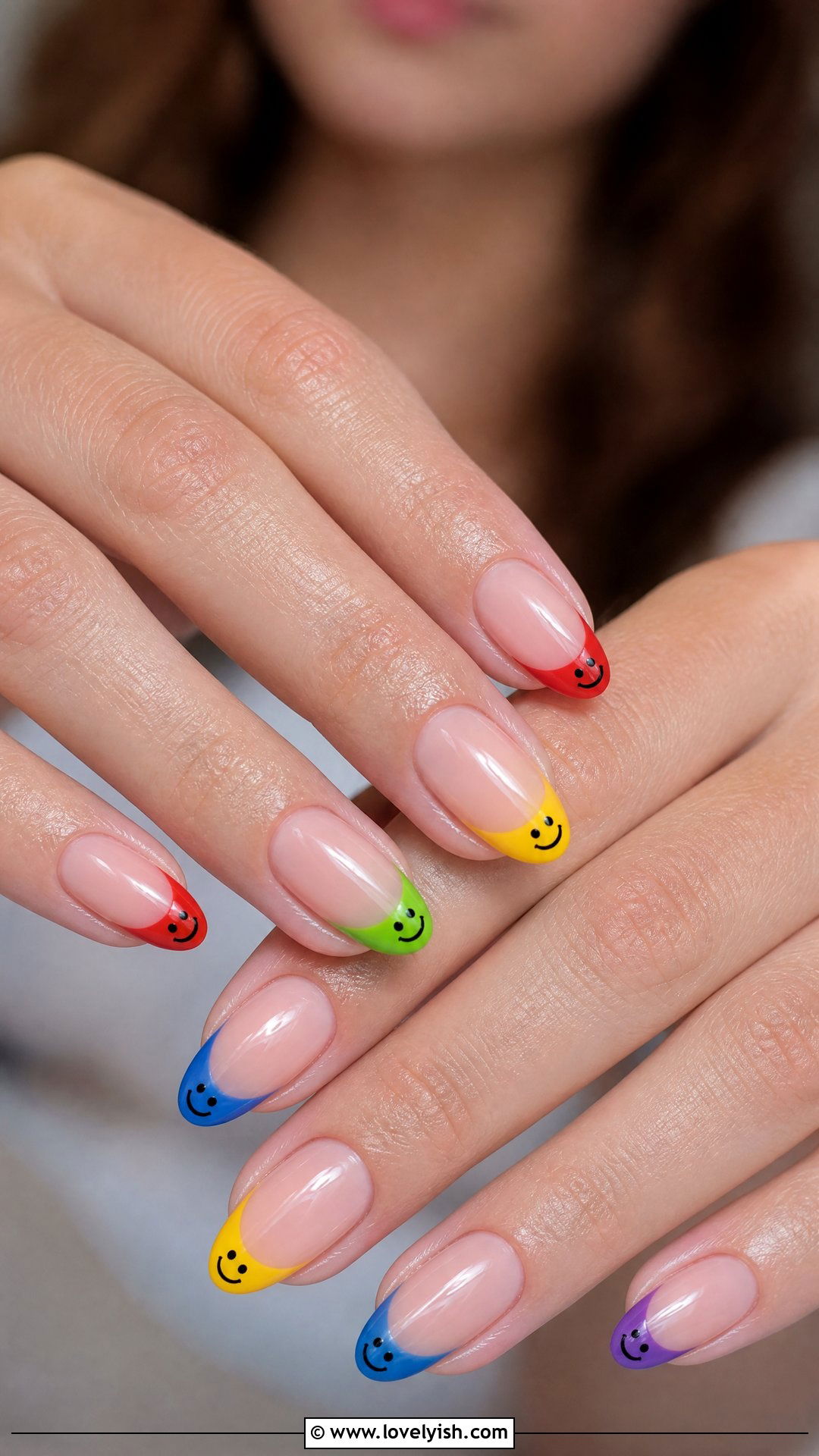 Smiley Face Rainbow Tip Nails - 50 smiley face nails - 50 smiley face nails