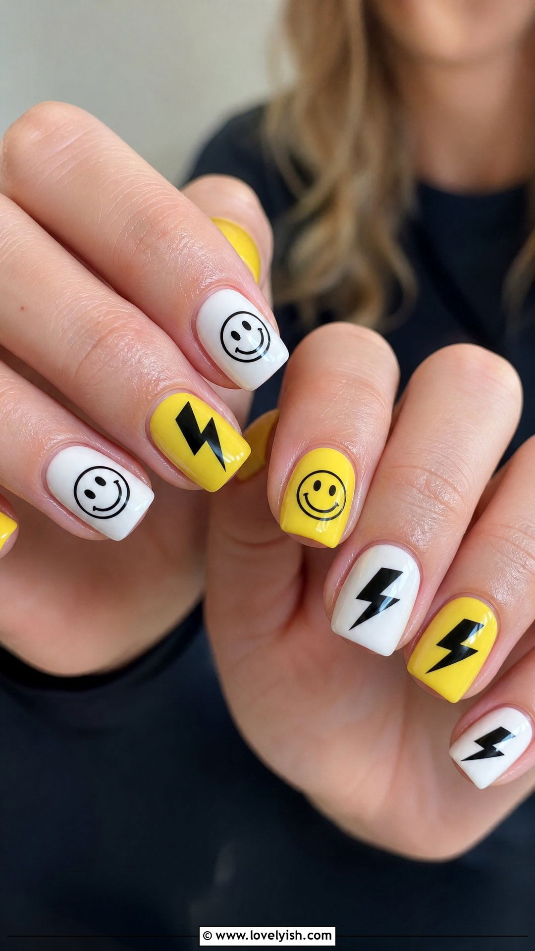 Smiley Face With Lightning Bolt - 50 smiley face nails - 50 smiley face nails