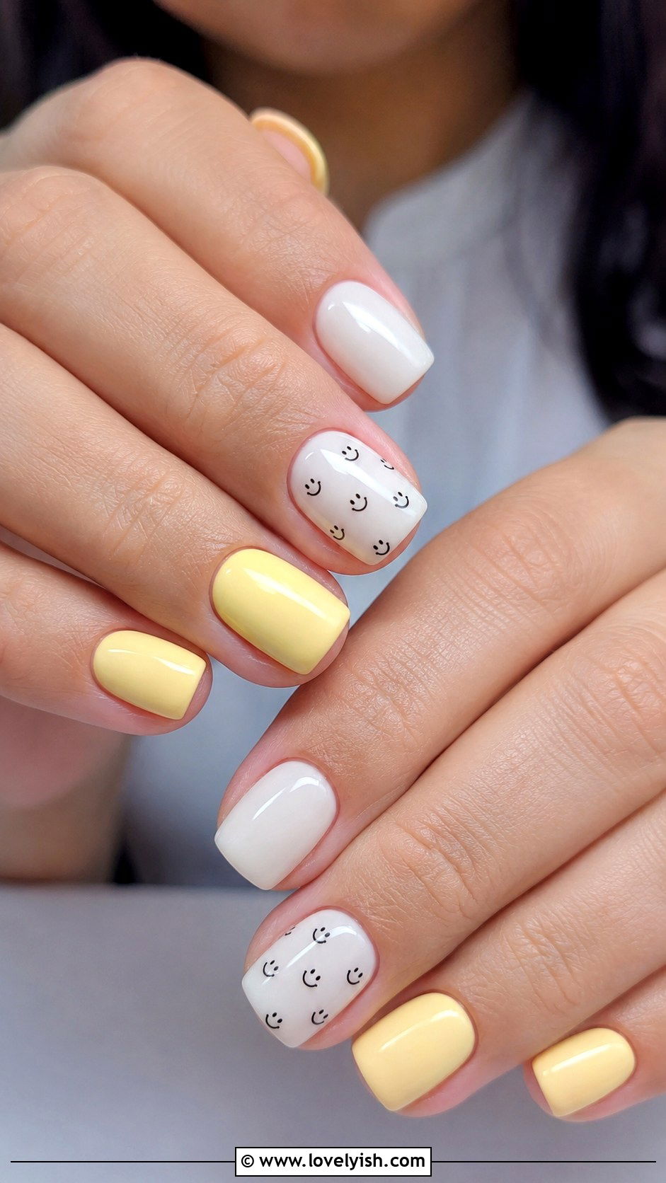 Smiley Face Yellow Nails - 44 nails design - 44 nails design