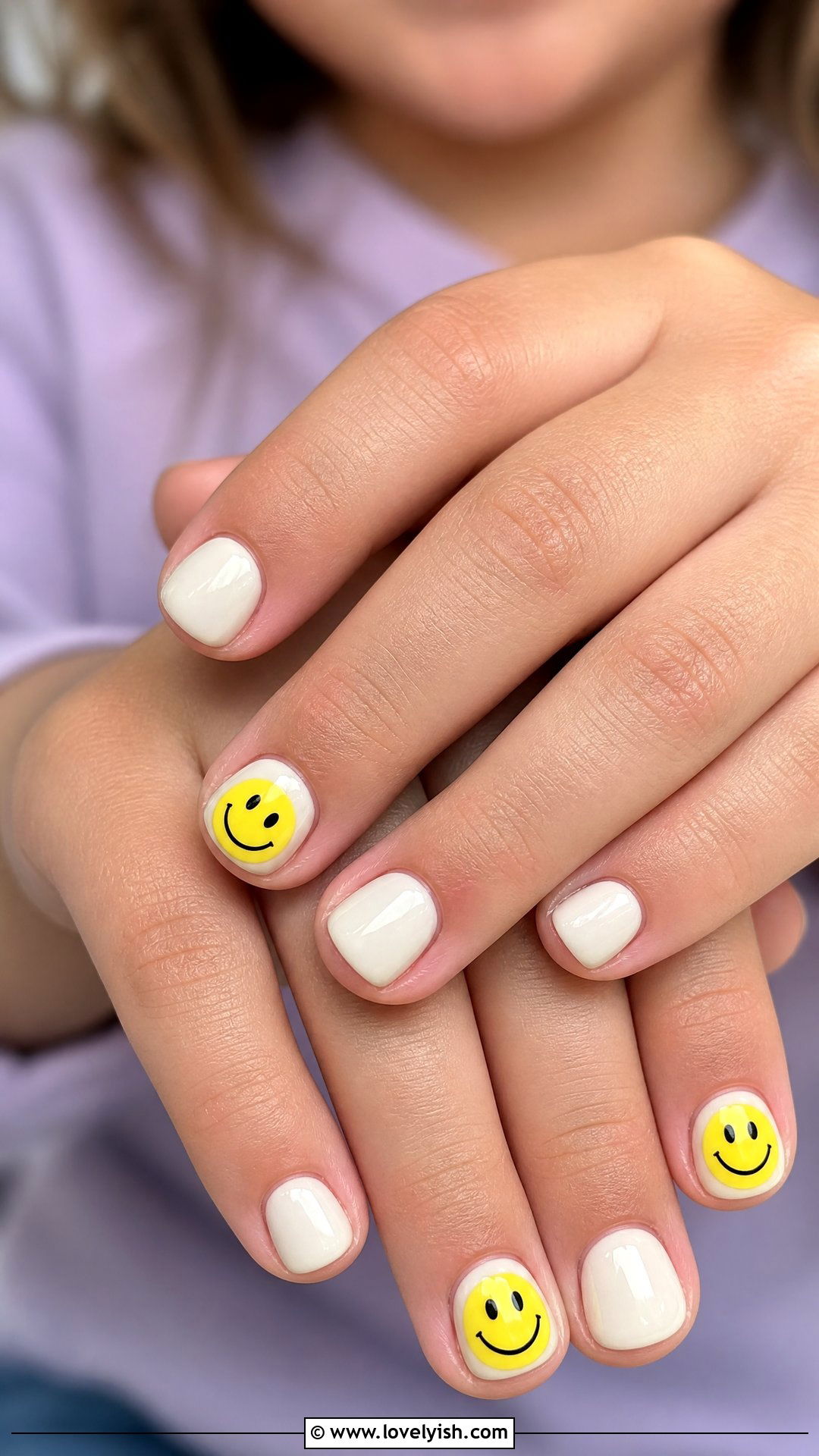 Smiley Face Yellow Nails - 32 nail designs for kids - 32 nail designs for kids