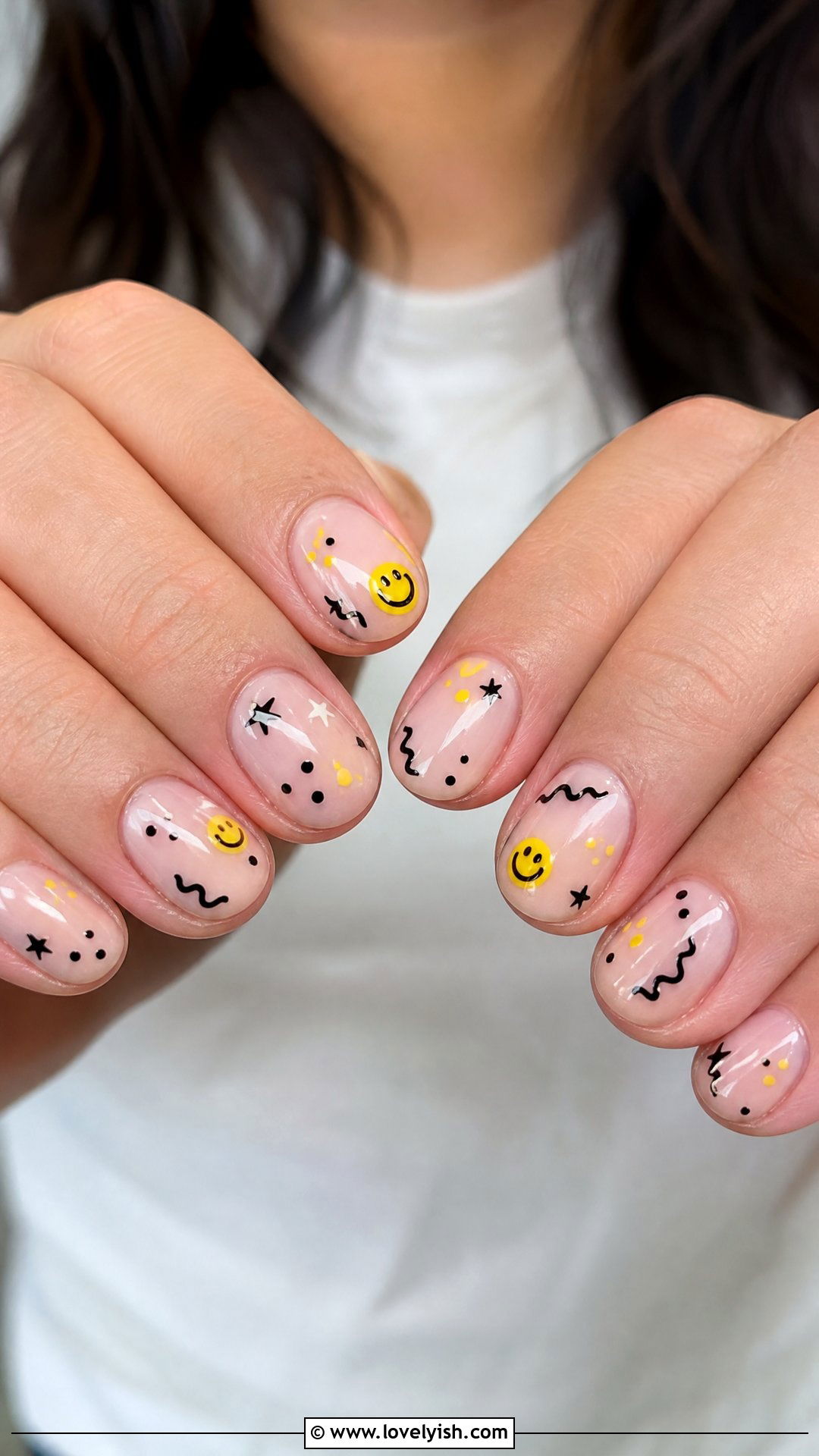 Smiley Face and Squiggle Mix Nails - 25 abstract nail designs