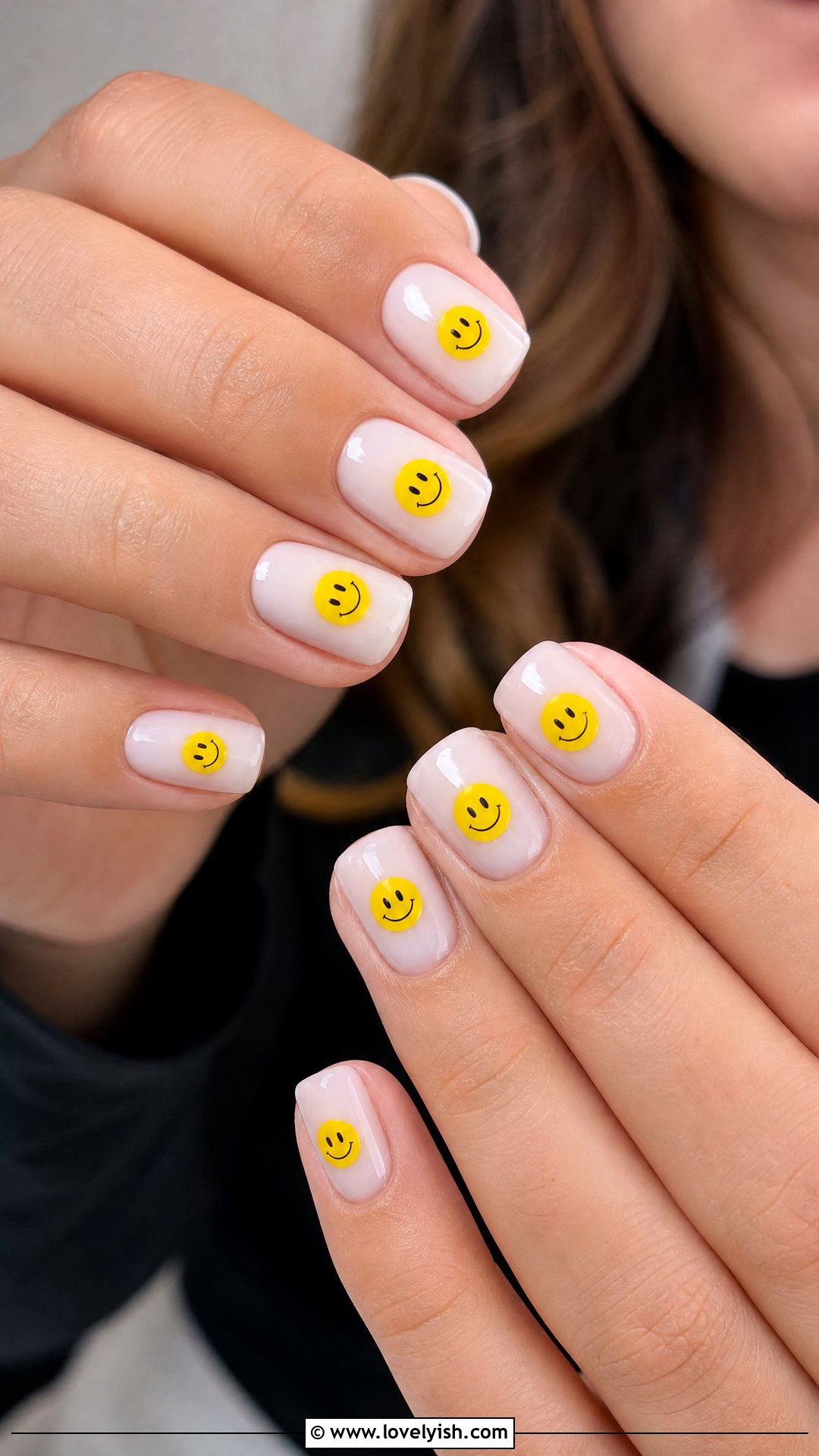 Smiley Face on Short Square Nails - 50 smiley face nails - 50 smiley face nails