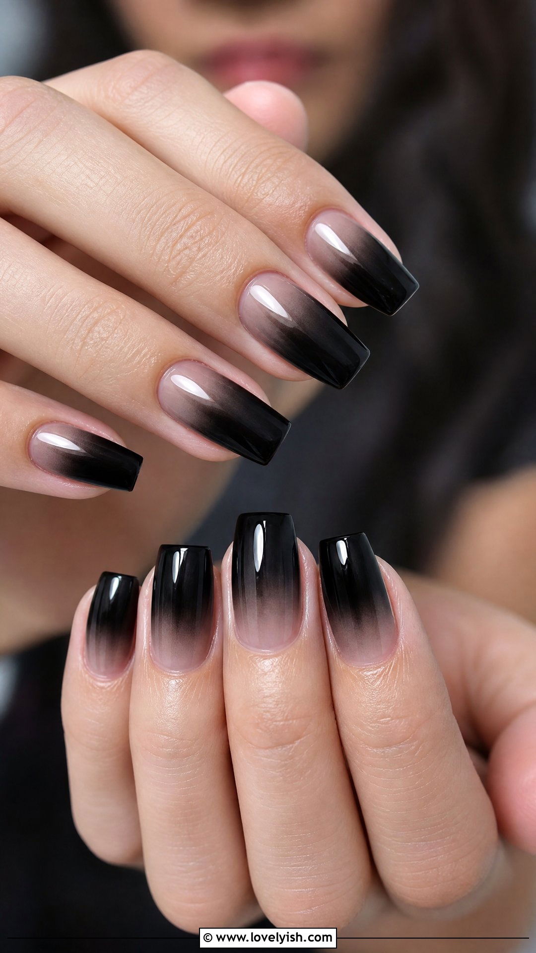 Smokey Black Ombre Short Coffin Nails - 50 short coffin nails - 50 short coffin nails