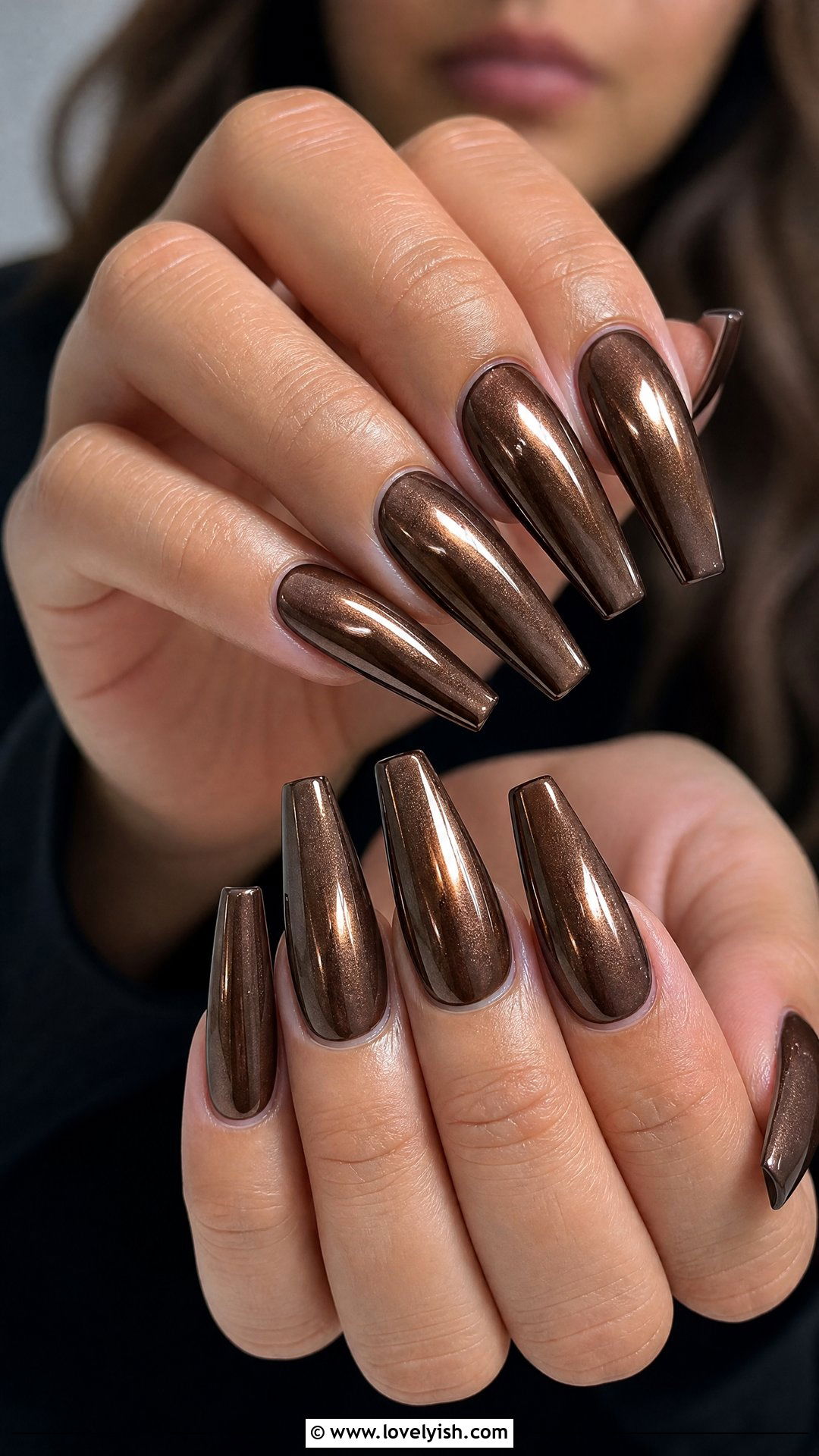 Smoky Chrome Mocha Coffin Nails - 28 nail designs for long nails - 28 nail designs for long nails