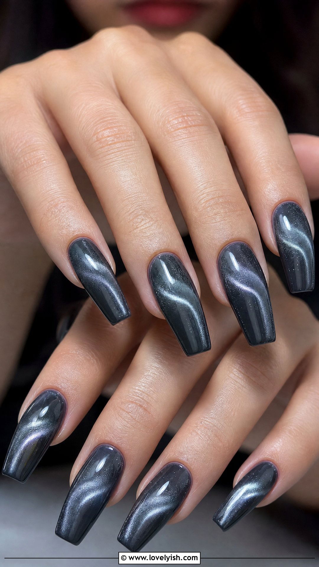 Smoky Gray Cat Eye Nails - 50 pictures of nail designs - 50 pictures of nail designs